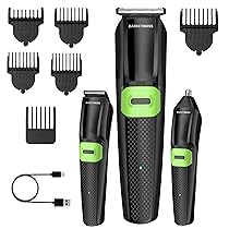 BarberBoss 3 in 1 Kit di cura per uomo, regolabarba, tagliacapelli e rifinitore per peli del naso, lame di precisione, 6 pettini, ricaricabile tramite USB, indicatore LED e design da viaggio