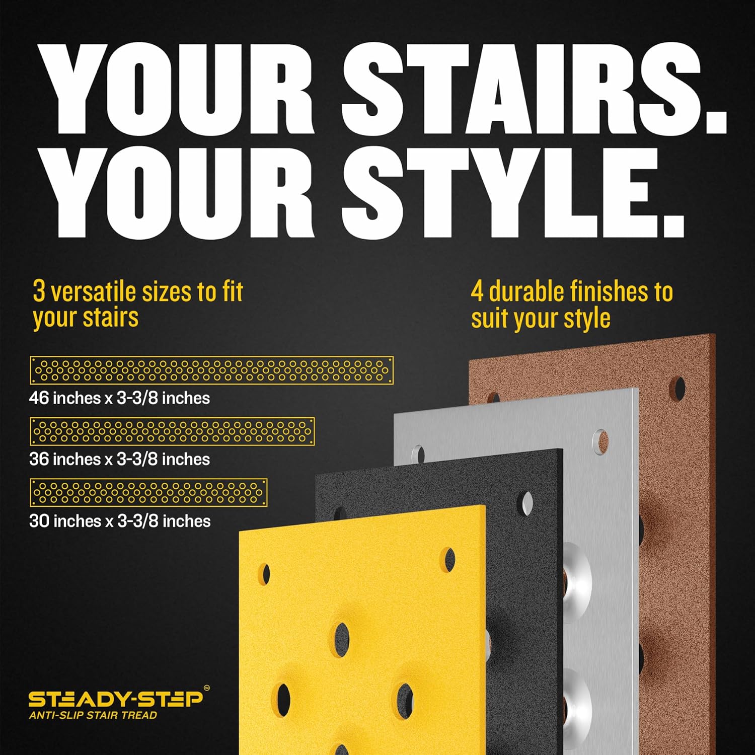 STEADY-STEP Aluminum Anti-Slip Stair Strip – 42 inch, Silver (Bare Aluminum) (10-Pack) – Screws Included – Made in Canada
