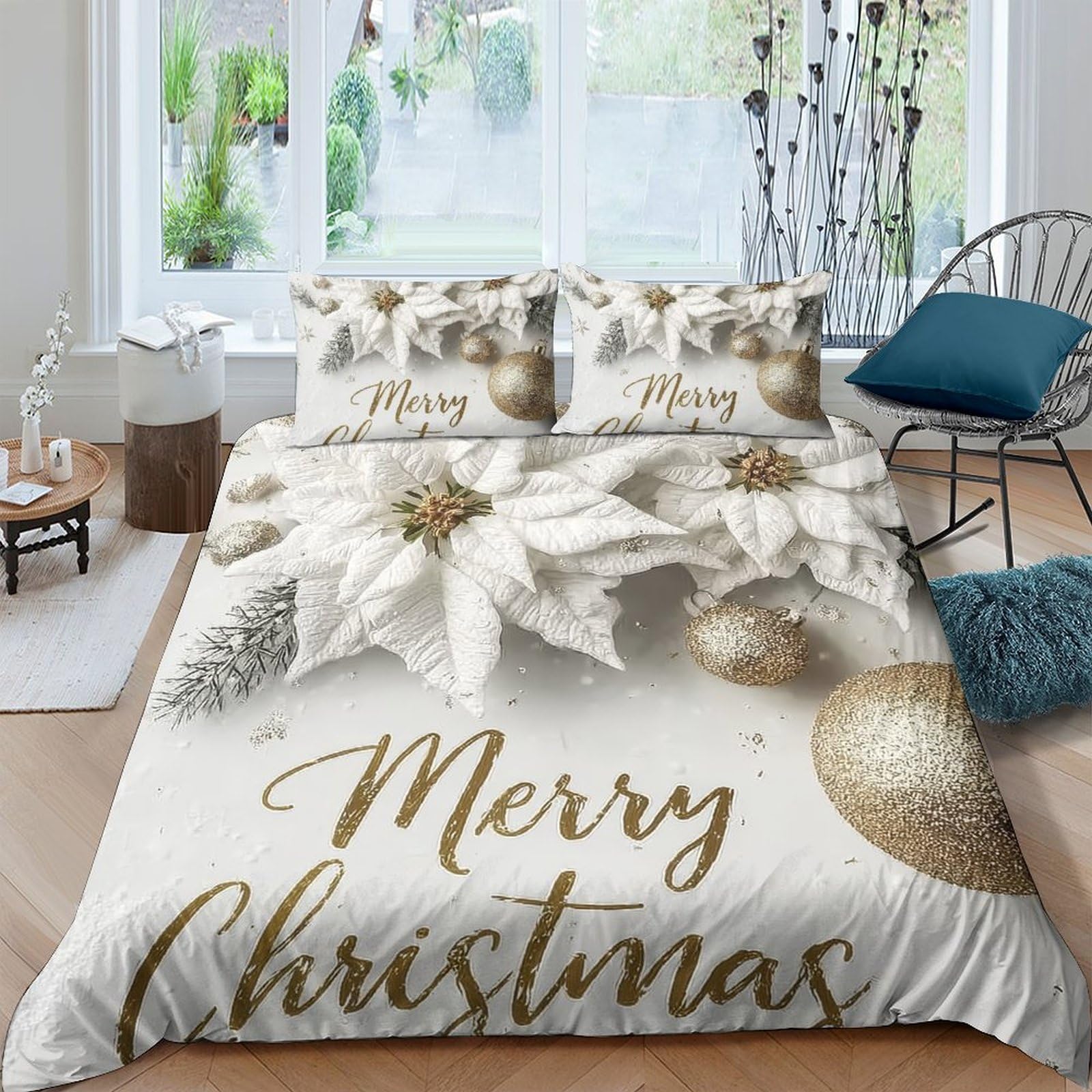 Ctjqhvkz Style-4 3D Printed Christmas Gold Ornament Fitted Sheet Microfiber Soft Decorative Bed Cover For Bedroom Guest Room Single（135X200cm）