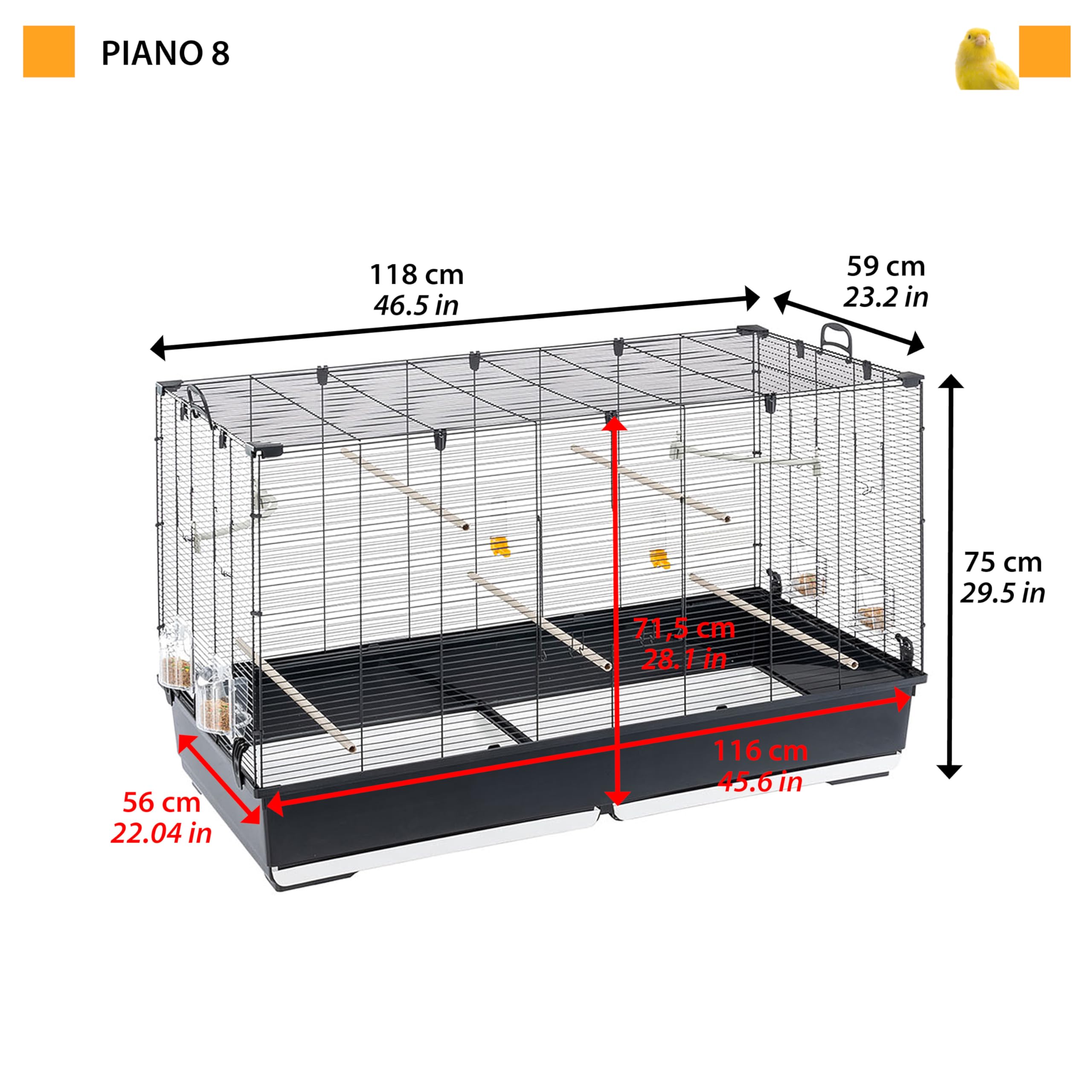 Ferplast Gabbia Voliera per Uccelli PIANO 8 Gabbia per Uccelli, Canarini, Bengalini, Cocorite, Inseparabili, in Metallo, Accessori inclusi Posatoi Mangiatoie Girevoli, 118 x 59 x h 75 cm.