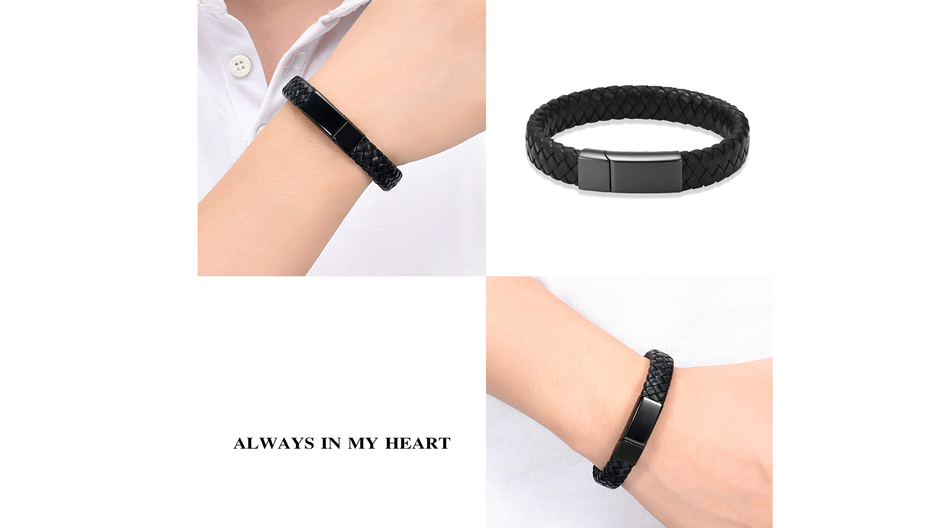 Pulsera memorial cremación de cuero genuino y acero miniatura 7