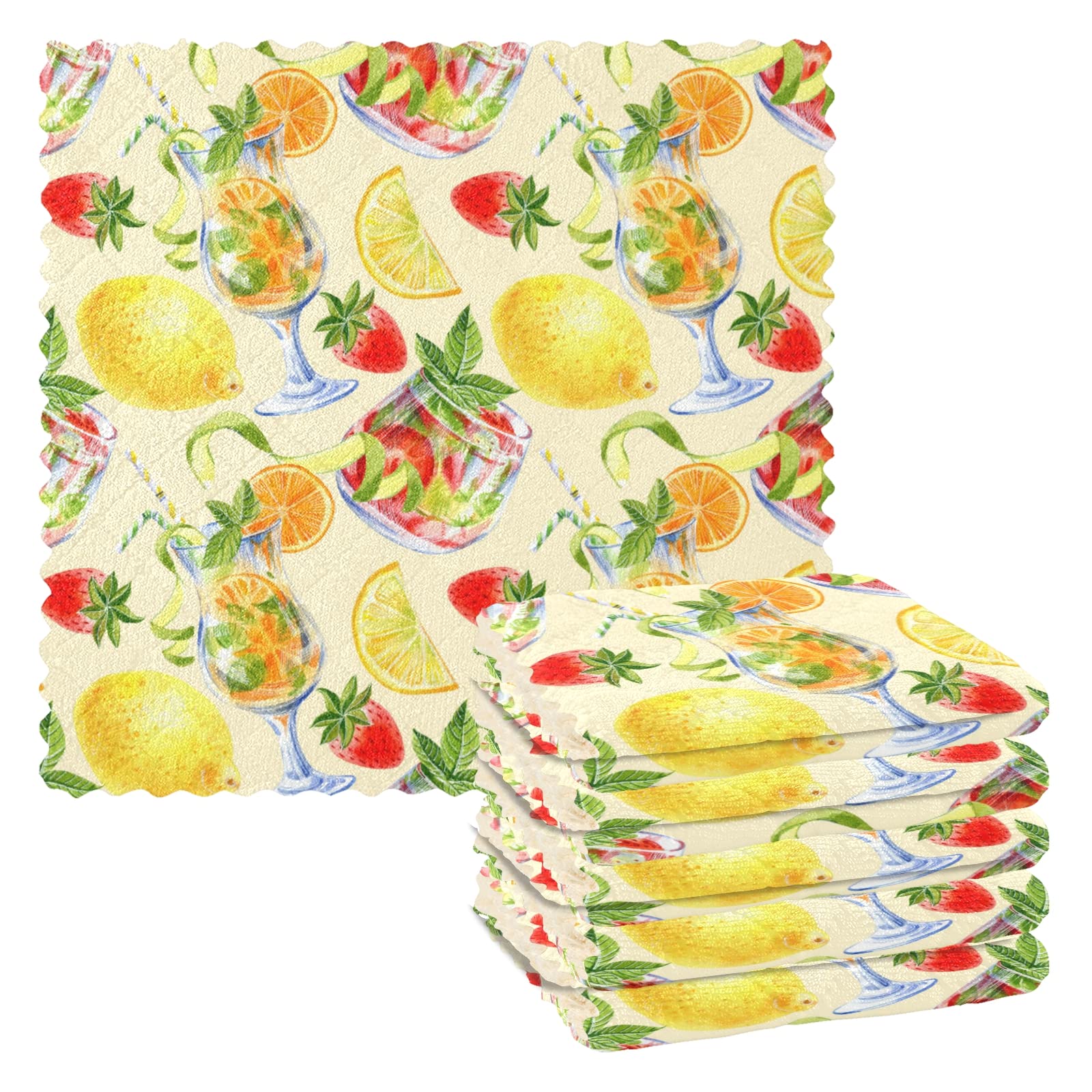 Confezione 6 Strofinacci Da Cucina In Microfibra Con Motivo Fragola | Panni Assorbenti 28x28cm Per Piatti E Superfici - 2