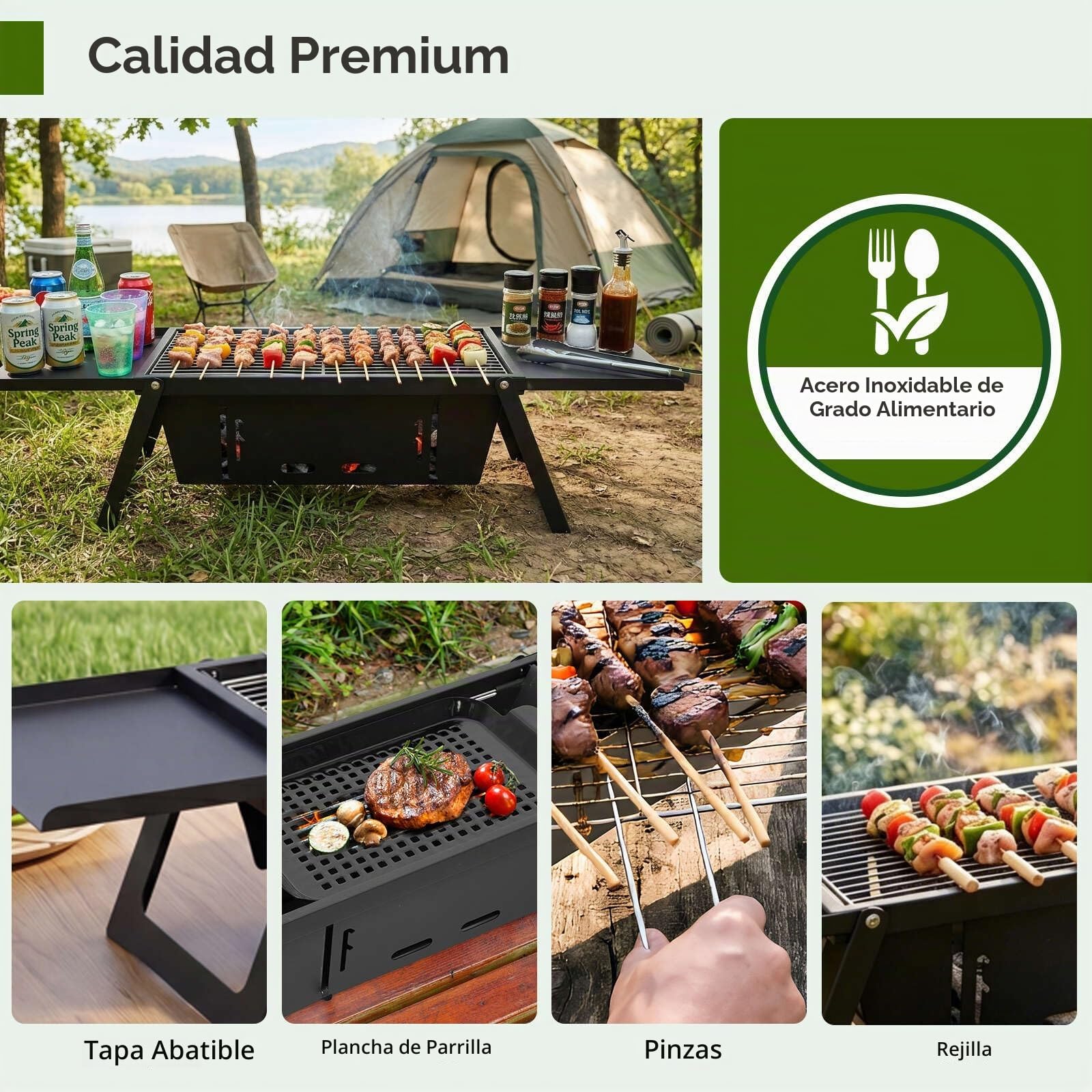 E EASTSTORM Parrilla plegable de carbón para barbacoa, control de calor de