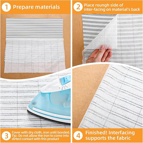Breling Fusible Interfacing with 2''x2'' Grid Nonwoven Layout Iron On Polyester/Rayon Lightweight Interfacing for DIY Crafts Supplies(White,48 Inch X 4 Yard,Light Weight)