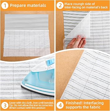 Breling Fusible Interfacing with 2''x2'' Grid Nonwoven Layout Iron On Polyester/Rayon Lightweight Interfacing for DIY Crafts Supplies(White,48 Inch X 4 Yard,Light Weight)