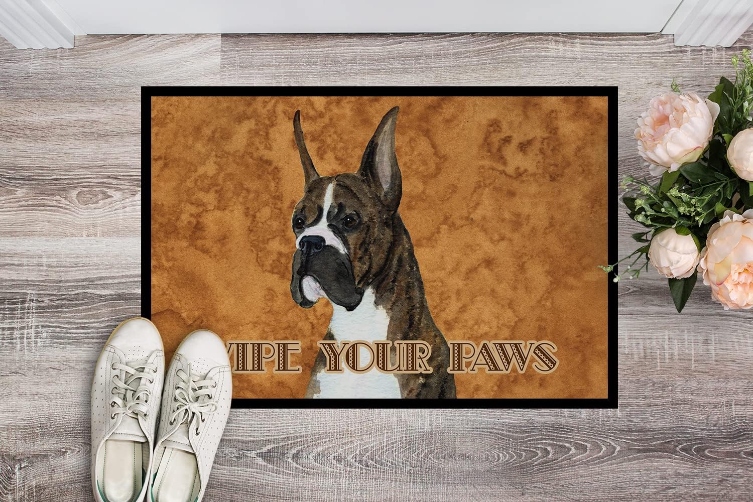Caroline's Treasures SS4888MAT Brindle Boxer Wipe Your Paws Doormat 18x27 Front Door Mat Indoor Outdoor Rugs for Entryway, Non Slip Washable Low Pile, 18H X 27W