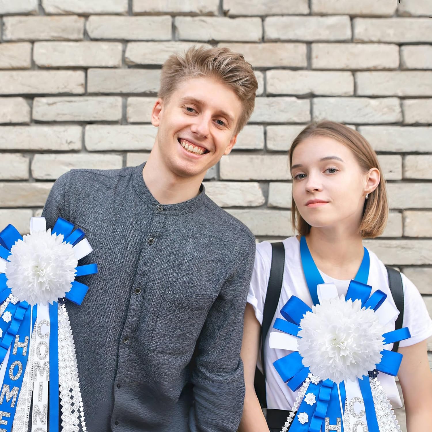 Homecoming Mum Supplies Set 7'' Artificial Mum Flower Paper Disc Backer Ribbon Homecoming Mum DIY Craft Kit for Homecoming Week Dancing Party King Queen Gift Decor(Blue,Classic Style)