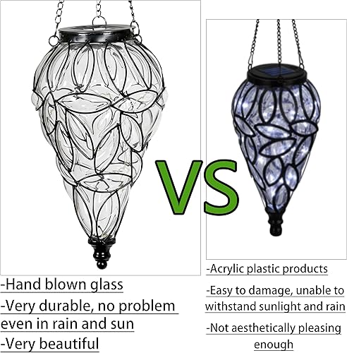 Miniatura 4 de Farol solar colgante para exteriores, luces de jardín para exteriores, linterna colgante de vidrio y metal en forma de lágrima, 15 luces LED de
