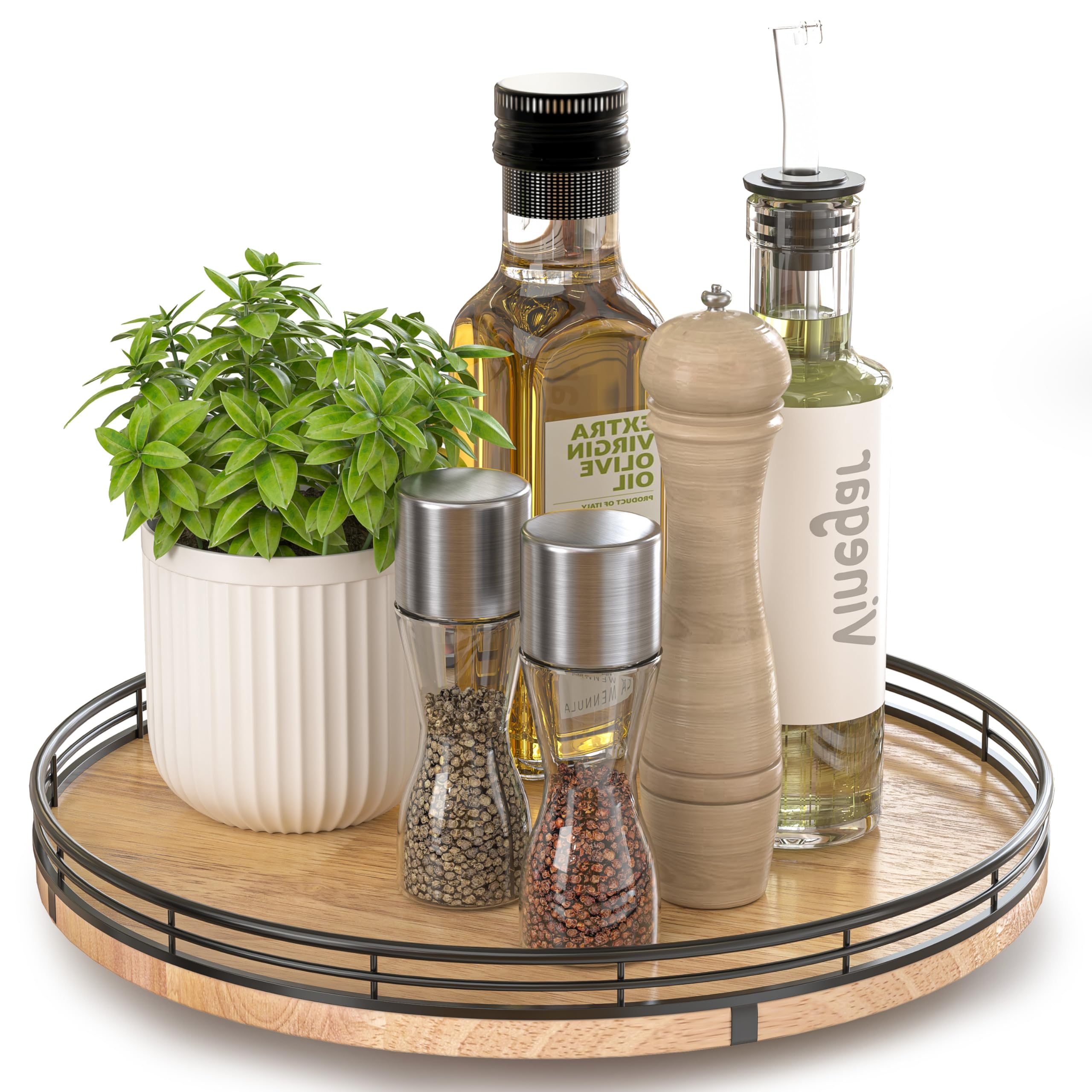 AMH 12-Inch Farmhouse Oak Lazy Susan Organizer