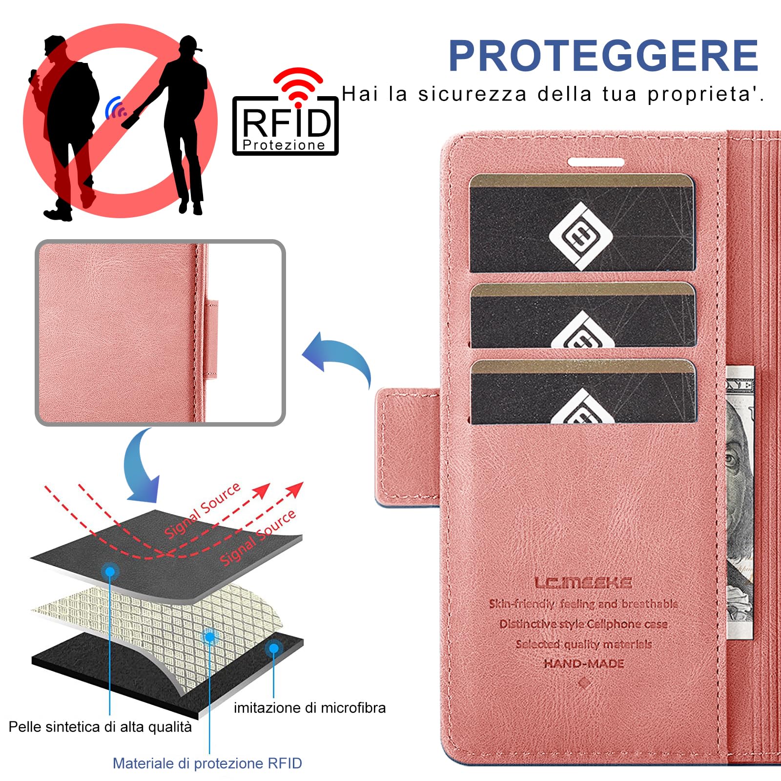 Custodia Libro Portafoglio Per OnePlus 5 - Pelle Rossa Mela Con Slot Carte E Chiusura Magnetica