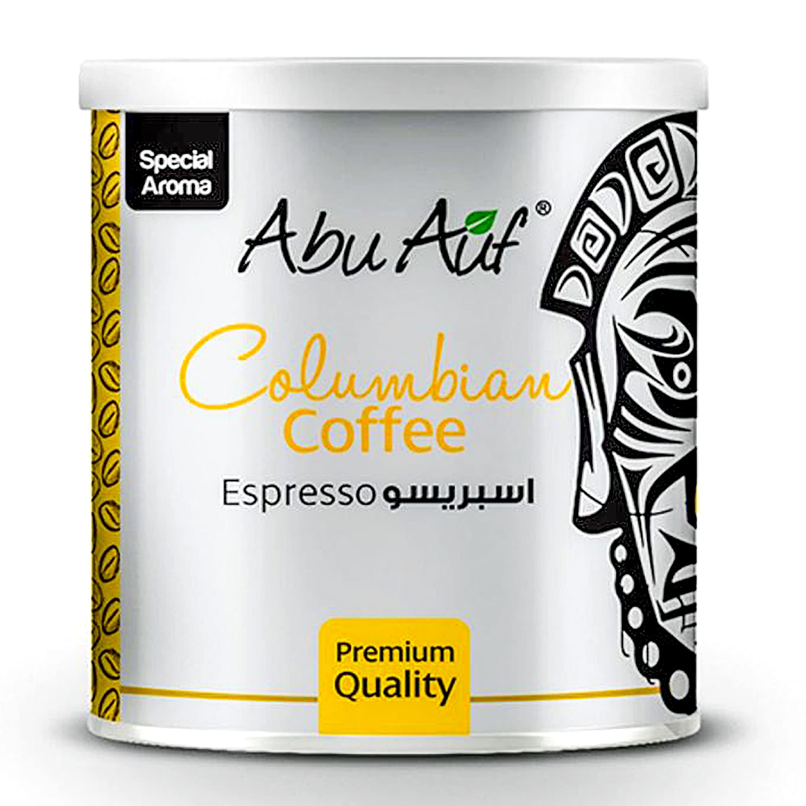 Abu Auf Abuauf Columbian Espresso Coffee Oriental Original Turkish Coffee Cafe Arabic Arabian Arabica Premium Ground (1 Pack = 8.82 oz / 250 gm) بن ابو عوف اسبريسو كولومبى