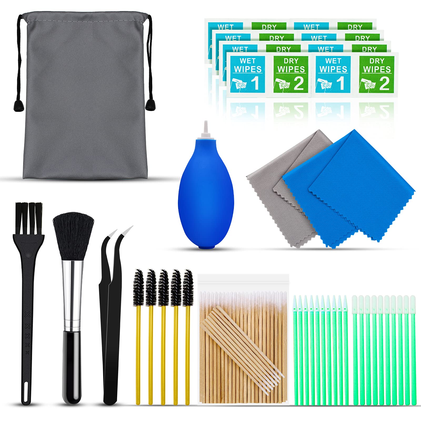 Cleaning Kit for Airpod, Phone Cleaner Kit with Screen Wipes and Swabs, Cleaning Kit with Microfibre Cloth Compatible iphone, Cleaning for MacBook Earbud Laptop Charging Port, Electronic Cleaner brush