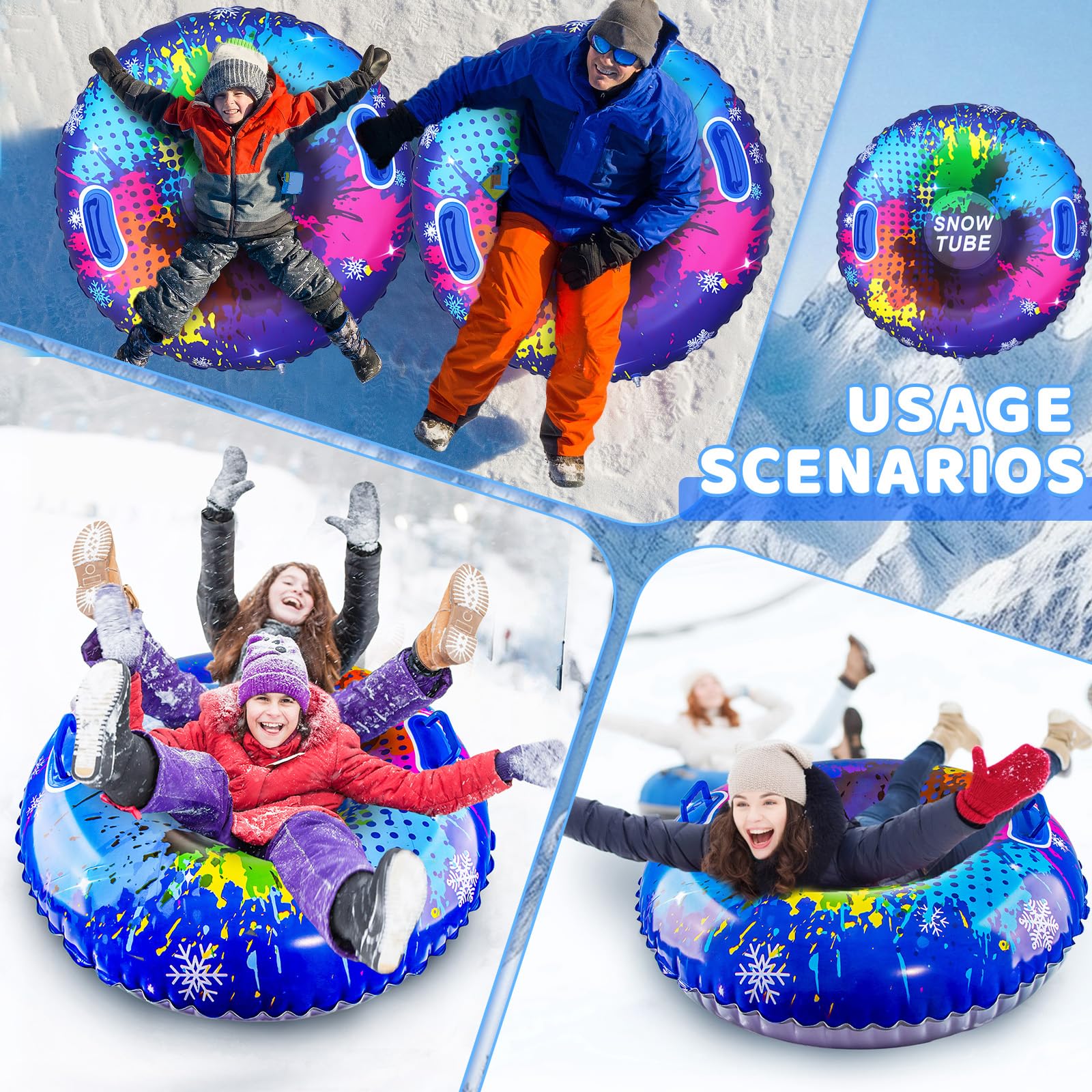 Slitta da Neve Gonfiabile con 2 Maniglie - 80x80 Cm Tubo da Neve Gonfiabilee Spesso per Tutte Le Età, Snow Tube, Luges Gonflables, Vivi Avventure Invernali Indimenticabili