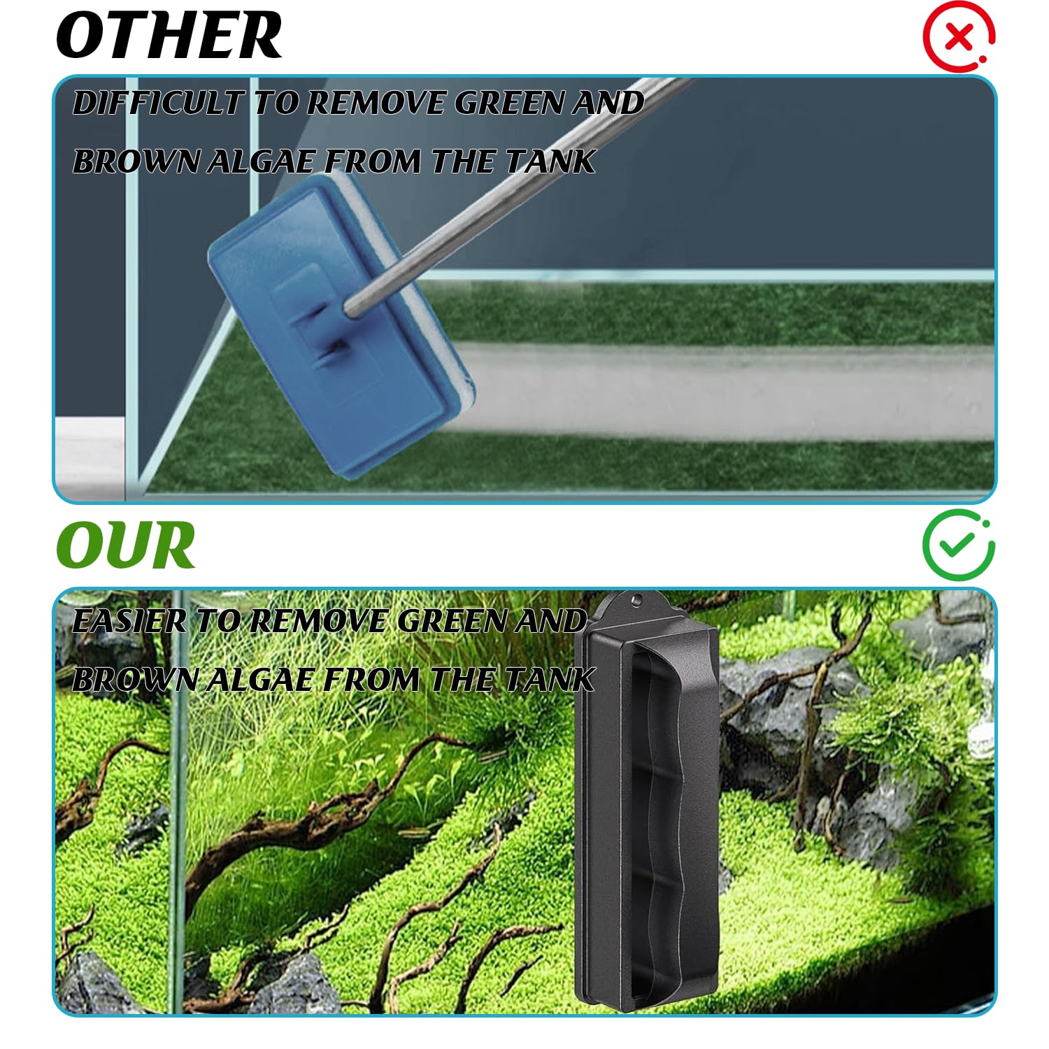Brosse Magnétique Puissante pour Vitres D'aquarium,Aimant Nettoyage Vitre Aquarium,Accessoires pour Le Nettoyage des Aquariums,pour Verre Jusqu'à 10 mm D'épaisseur