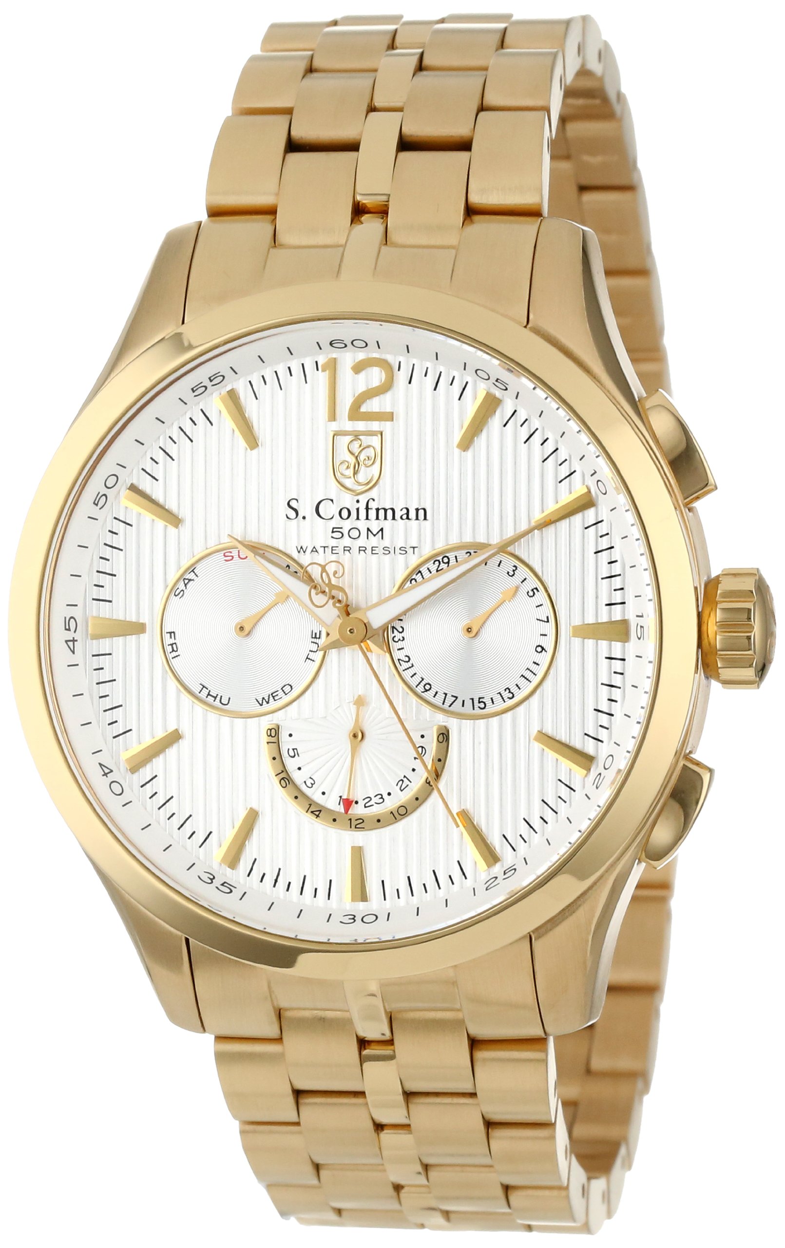 S. CoifmanMen's SC0127 Metallic White Dial 18k Gold Ion-Plated Stainless Steel Watch