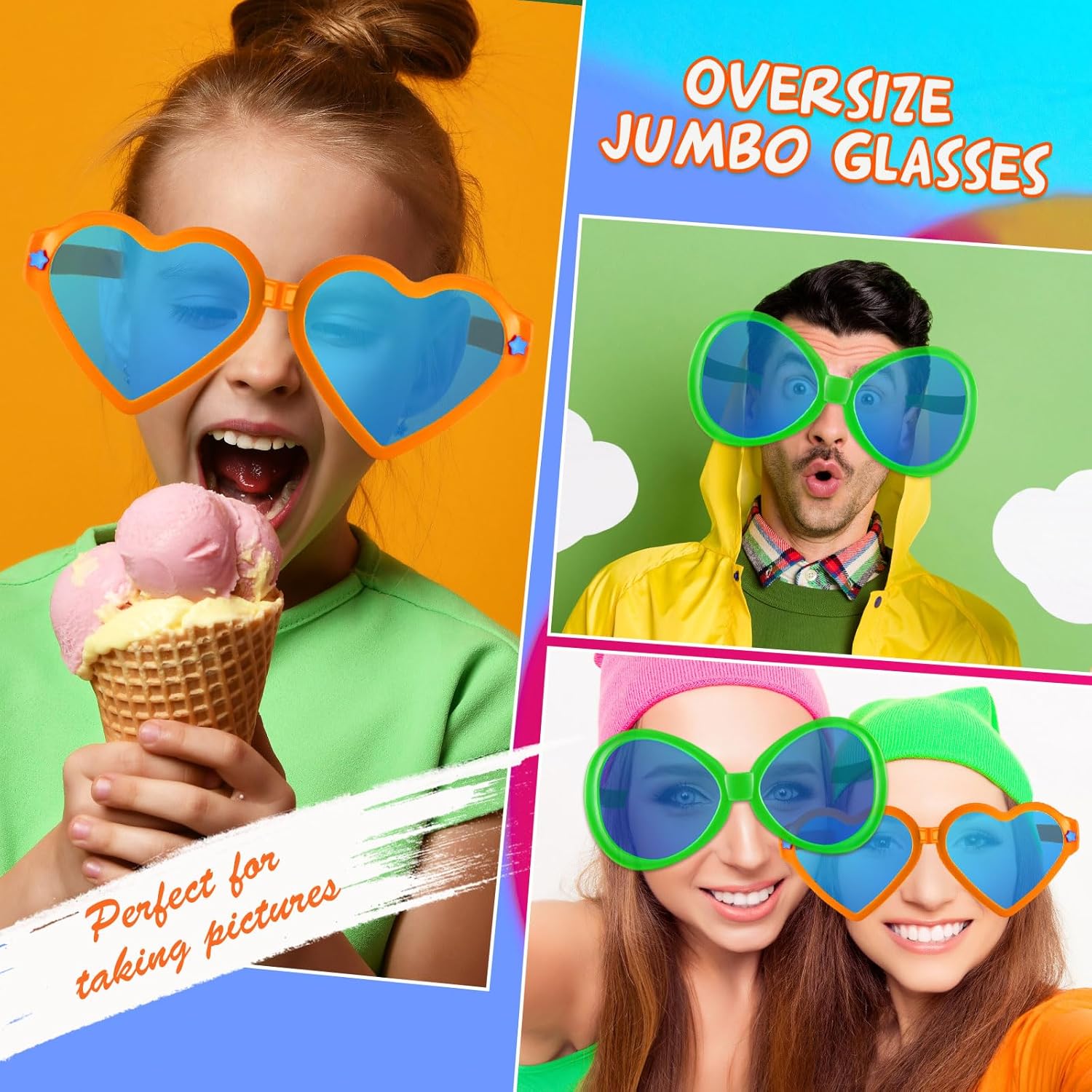 Kingdder 2 Pcs Giant Sunglasses Jumbo Clown Glasses Funny Sunglasses for Adults Photo Props Huge Eyes Glasses Heart Novelty Crazy Plastic for Party Festival Holiday - Image 5