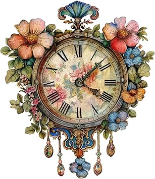 Vintage Floral Clock Wooden Puzzle with Unique Shaped Pieces