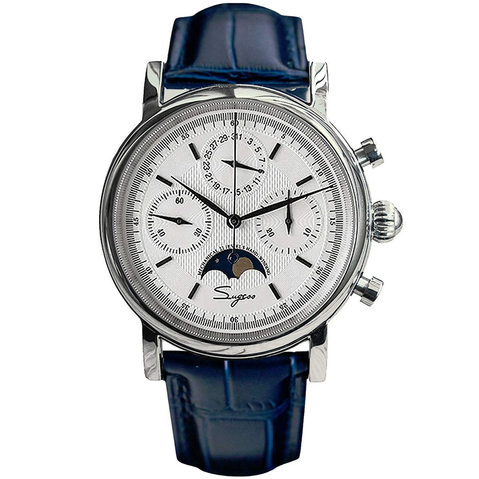 Sugess Gold Swan Neck SU1908SBEX MoonPhase Master Seagull ST1908 Movement Saphirglas Herren Chronograph Mechanische Uhr 1963, weiß, 40 mm, Armband