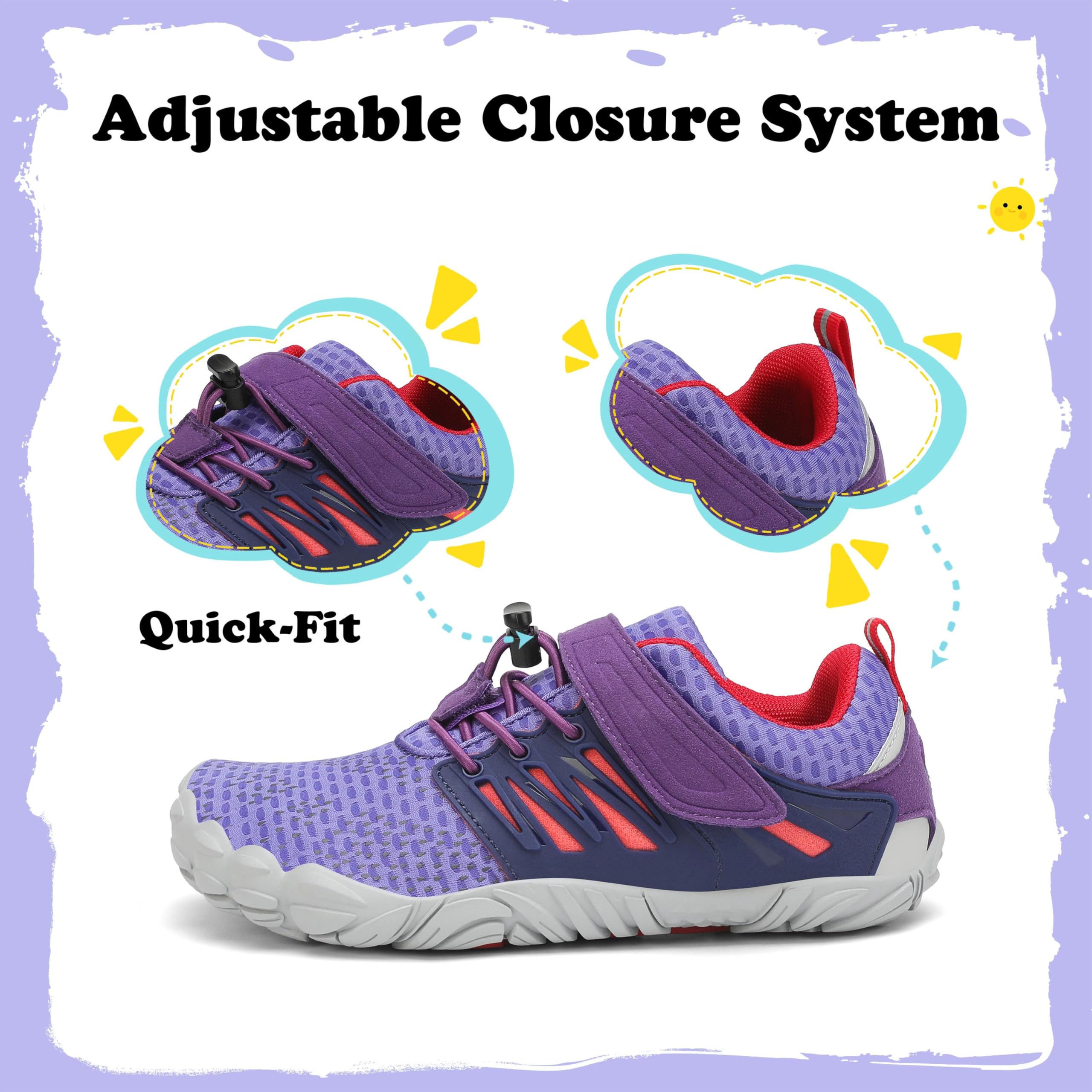 SAGUARO Niños Niño Niña Zapatillas Barefoot Zapatos Minimalistas Transpirables Calzado Barefoot Antideslizante Zapatillas de Trail Running Morado,Gr.29
