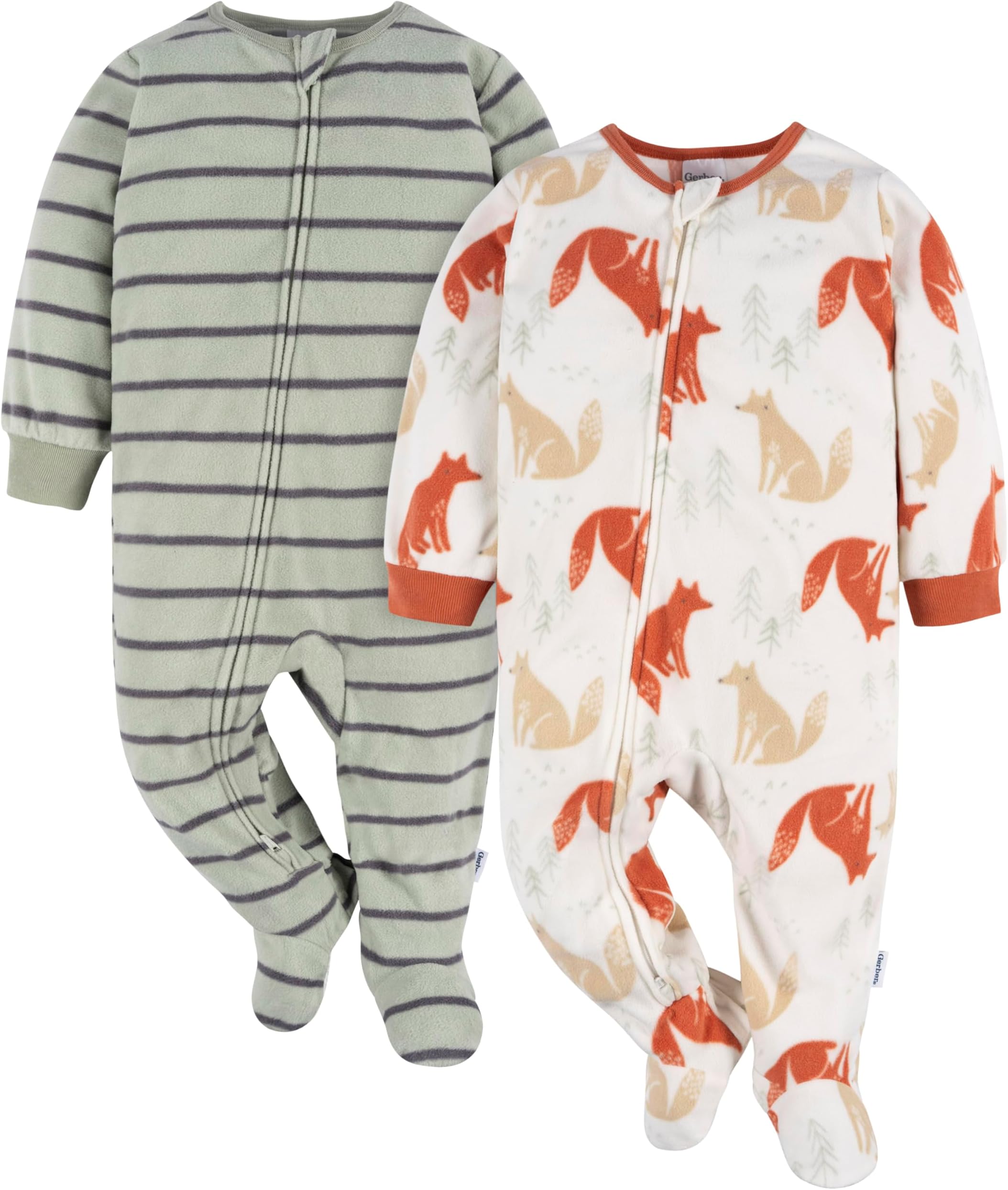 Baby Boys Toddler Loose Fit Fleece Footed Pajamas 2-pack Fox Stripe 3T