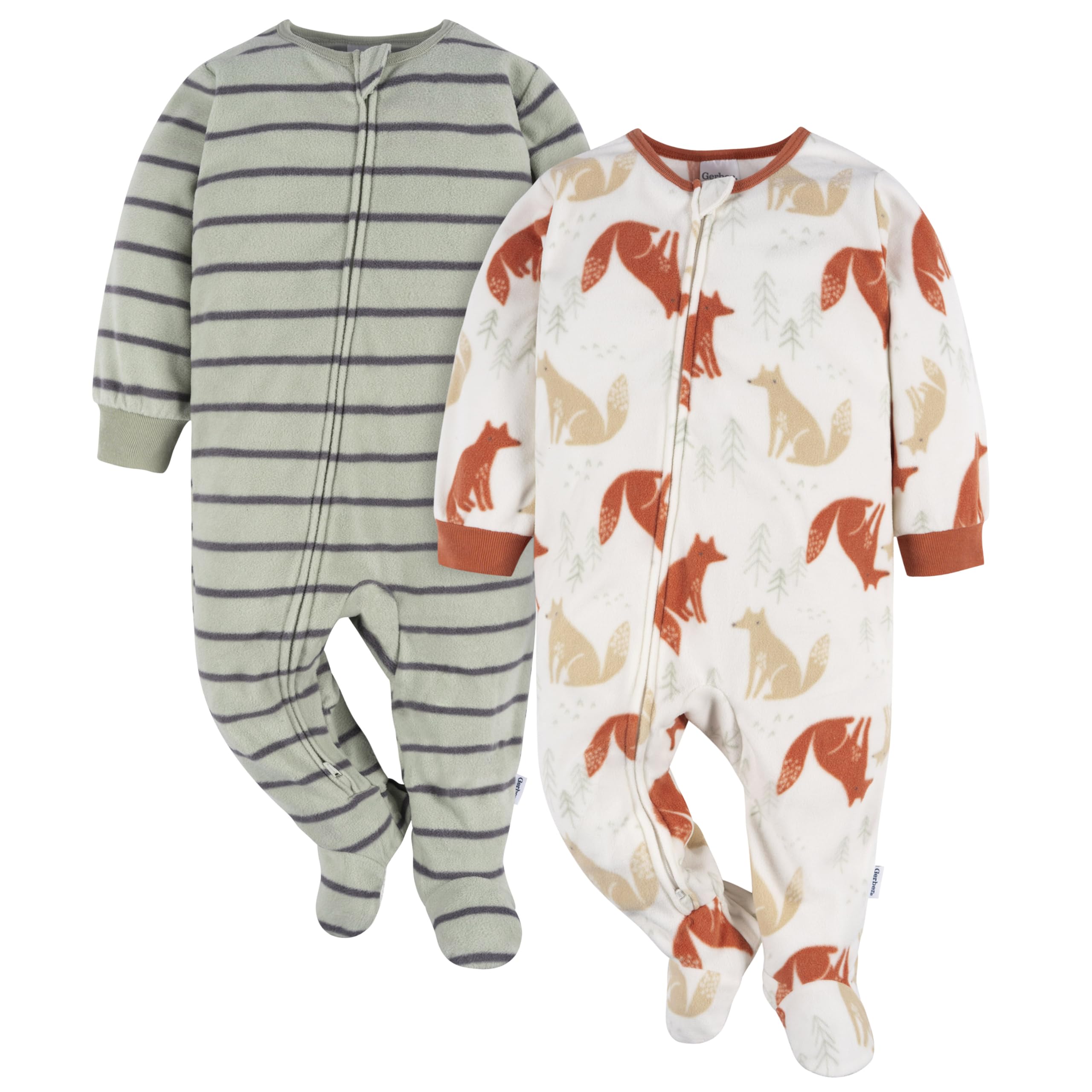 GerberBaby Boys' Toddler Loose Fit Flame Resistant Fleece Footed Pajamas 2-Pack