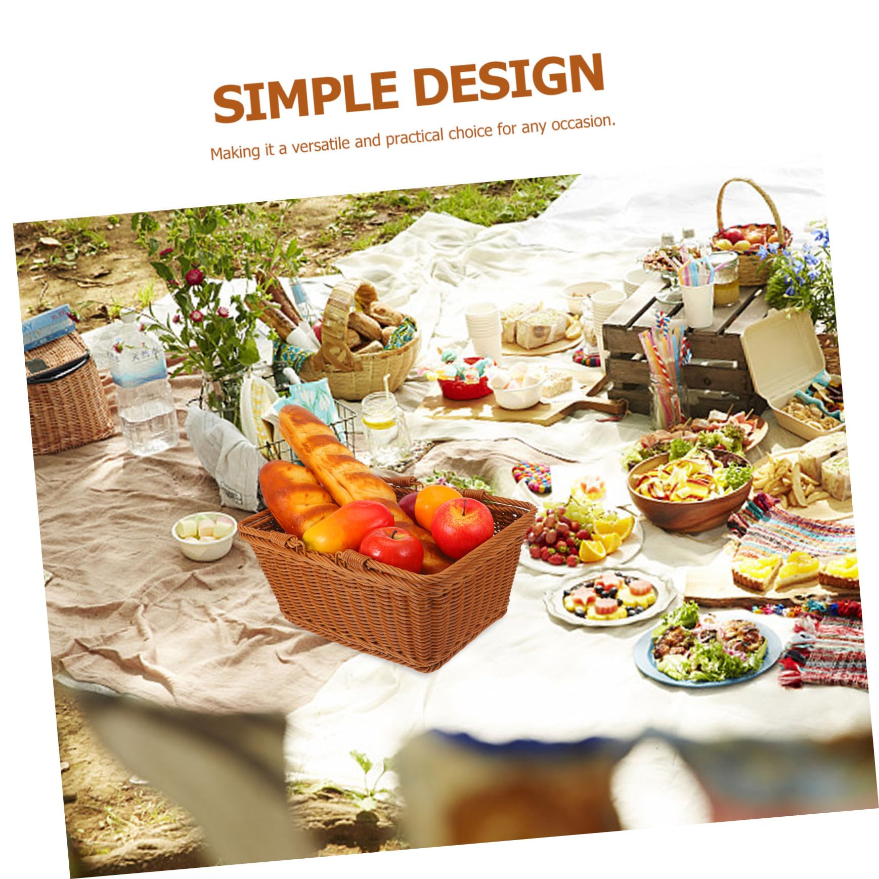 Cesta de Picnic Tejida Multifuncional con Asa de Verduras y Moderno para Almacenamiento y Decoración Eventos