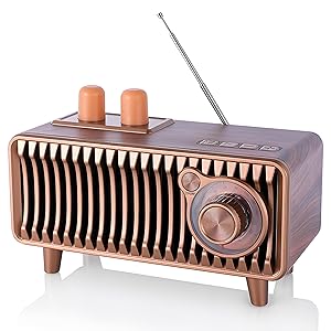CYBORIS Altavoz Bluetooth Retro, Radio FM Vintage de Madera de Nogal, Altavoces Estéreo Portátiles de 20W Inalámbricos con U Disk/TF Card/Aux para Decoración del Hogar y la Oficina (Walnut Wood)