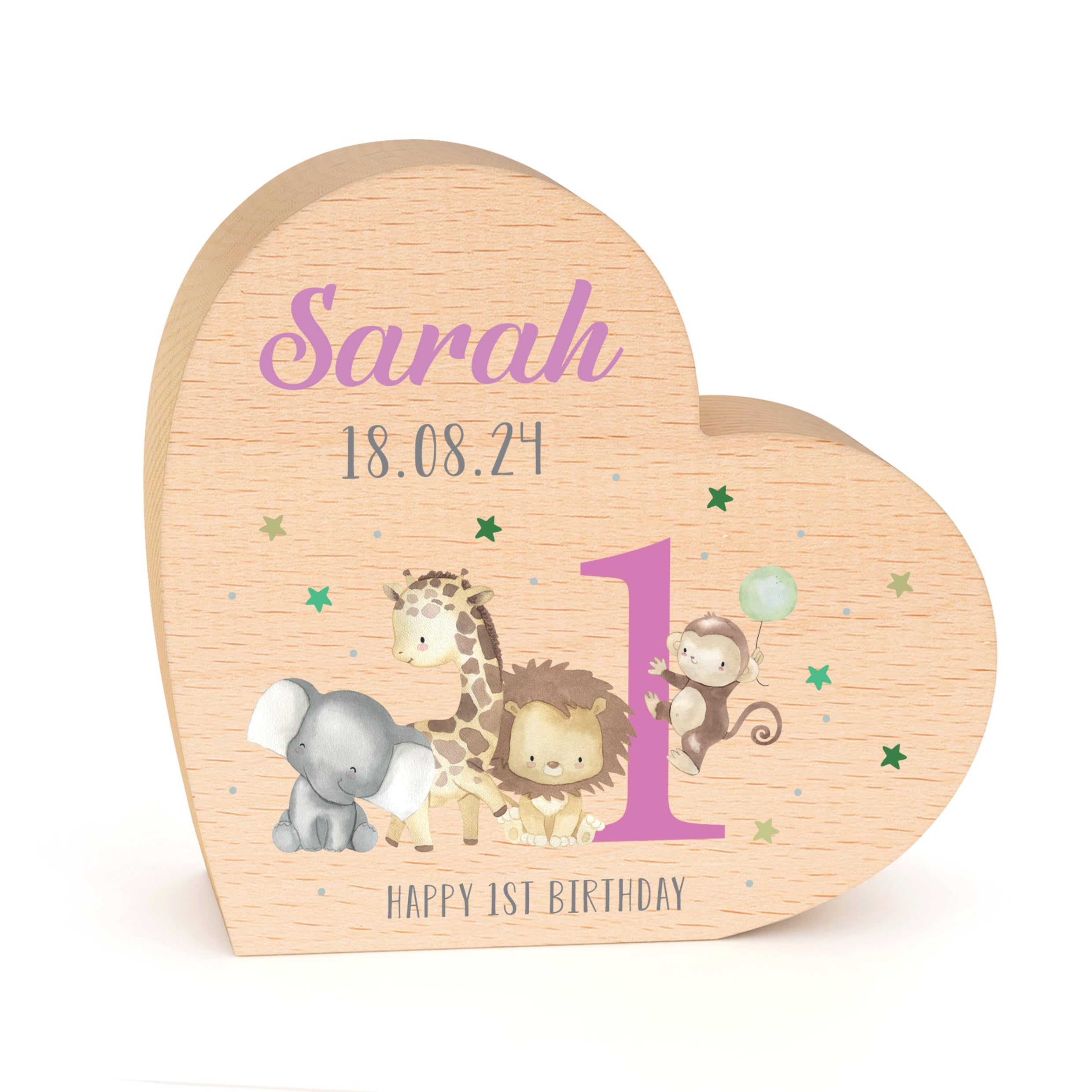Beecreative Personalised 1st Birthday Gift For Girl, First Birthday Gifts for Girls, Granddaughter Niece Goddaughter, Girls First Birthday, Jungle Safari Animal Lion Elephant With Grey Bag