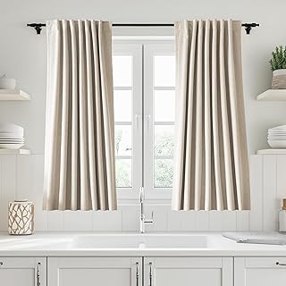 UHITECH Linen Blackout Curtains for Bedroom 54 Inch Curtains Black Out f...