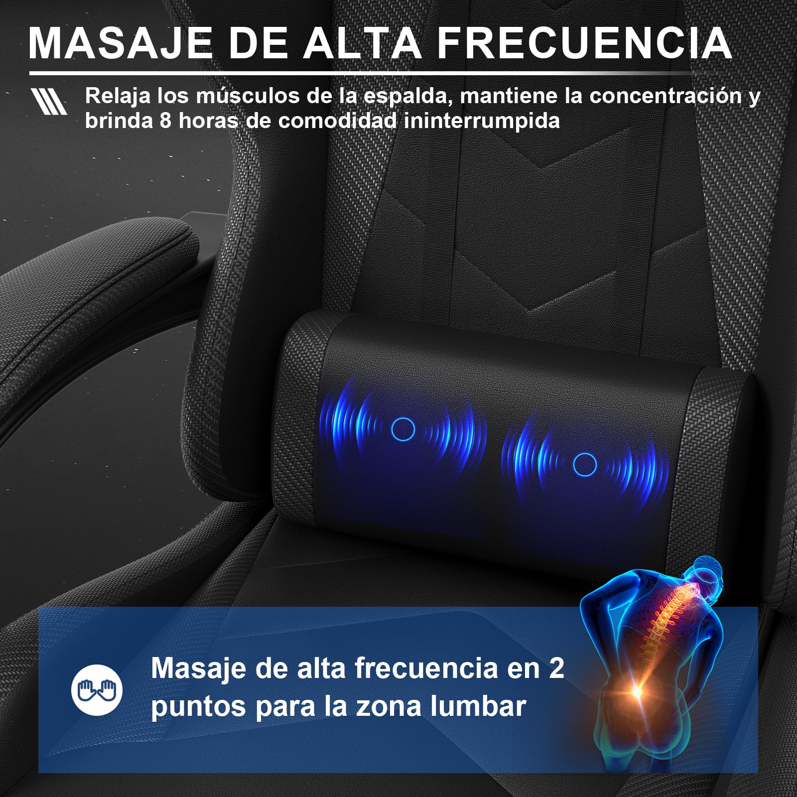 JUMMICO Silla Gaming Ergonómica con Masaje, Silla de Ordenador Reclinable 90-135° con Reposapiés, Silla de Trabajo Resistente 150 kg, Negro