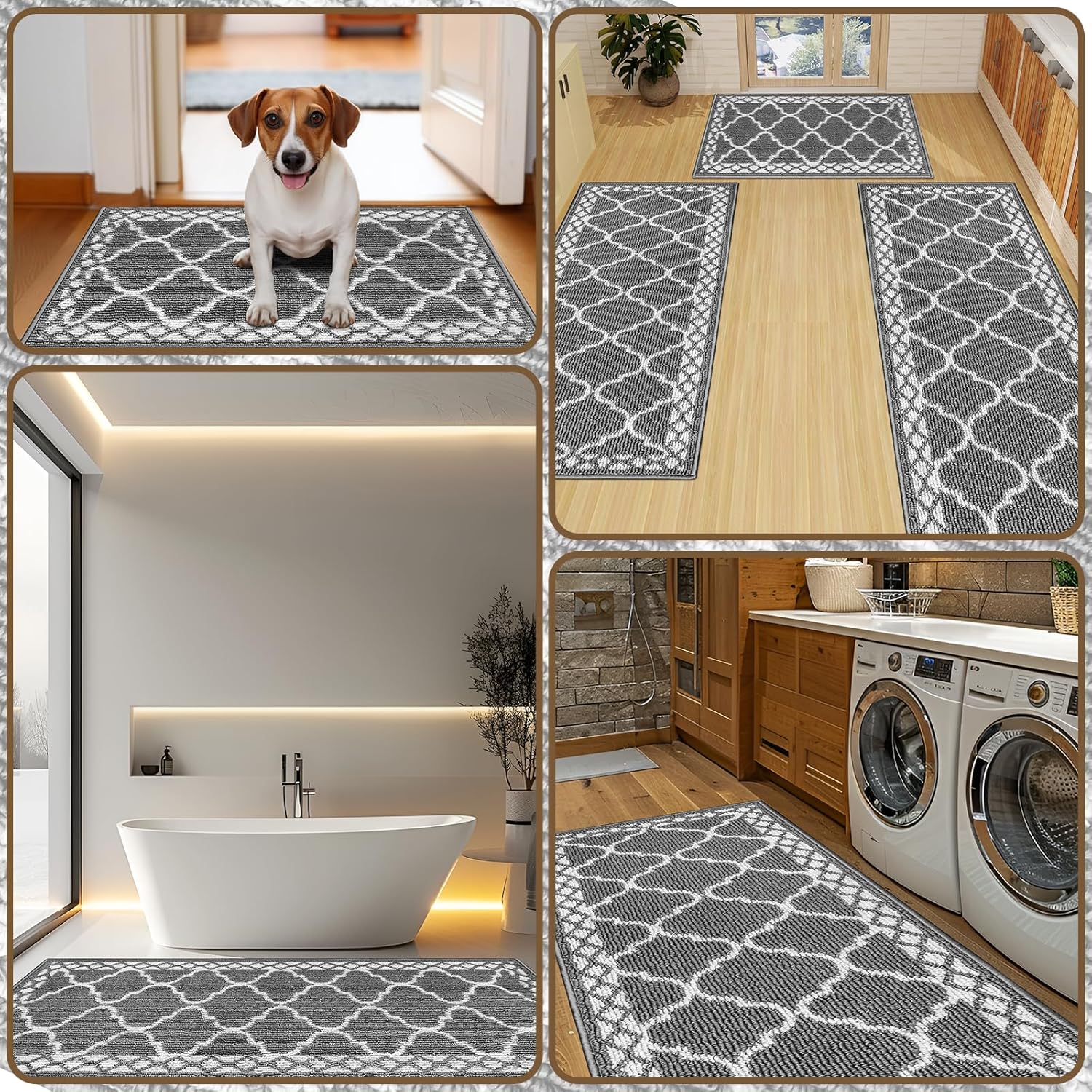 Kitchen Mats for Floor 3 Piece Set,Soft Comfort Kitchen Runner Rugs Non Skid Washable,Farmhouse Kitchen Mats for Floor Sets,Kitchen Area Rug Floor Mat for Bathroom Entryway Indoor Door