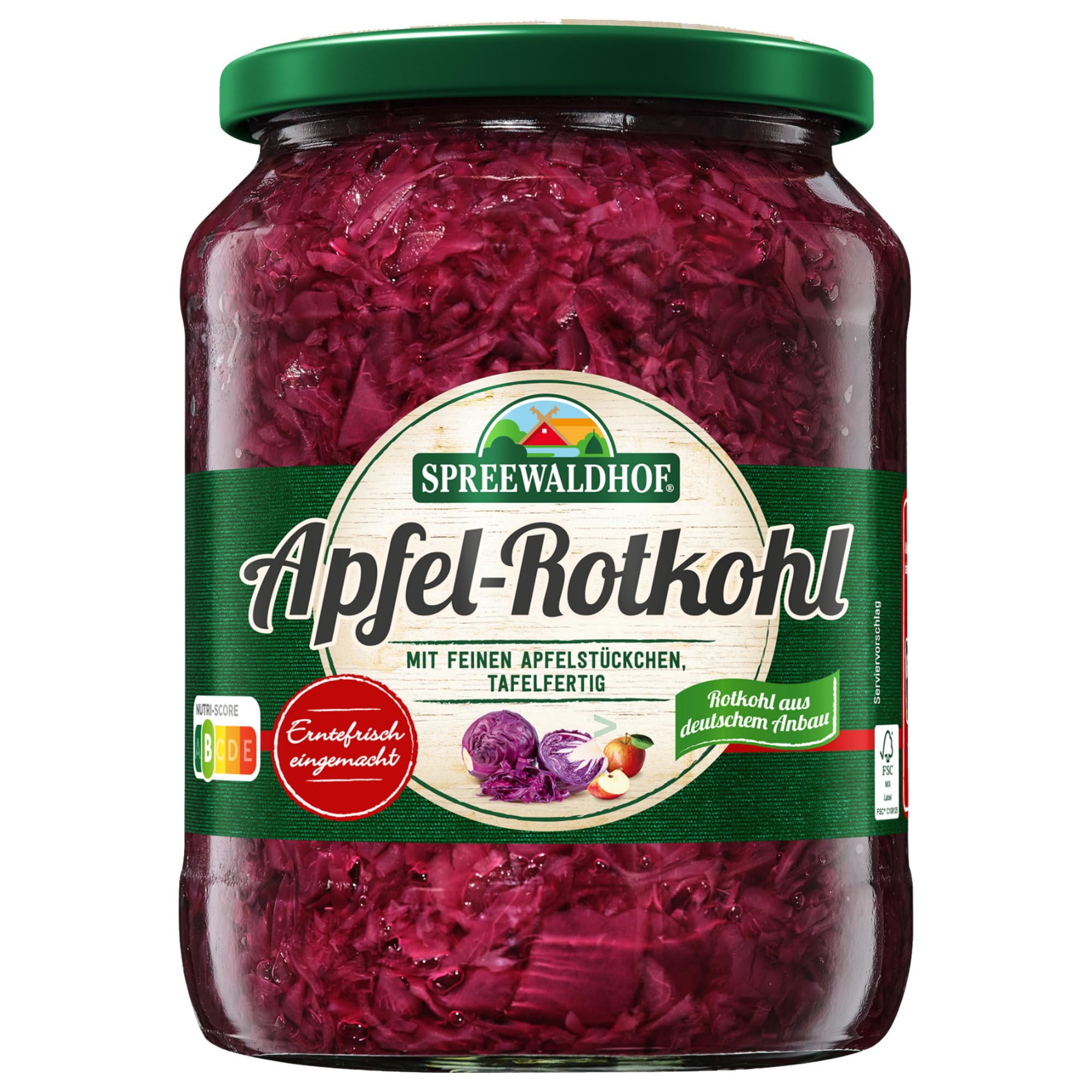 Spreewaldhof Apfelrotkohl mit feinen Apfelstückchen Tafelfertig 3er Pack (3x680g Glas) + usy Block