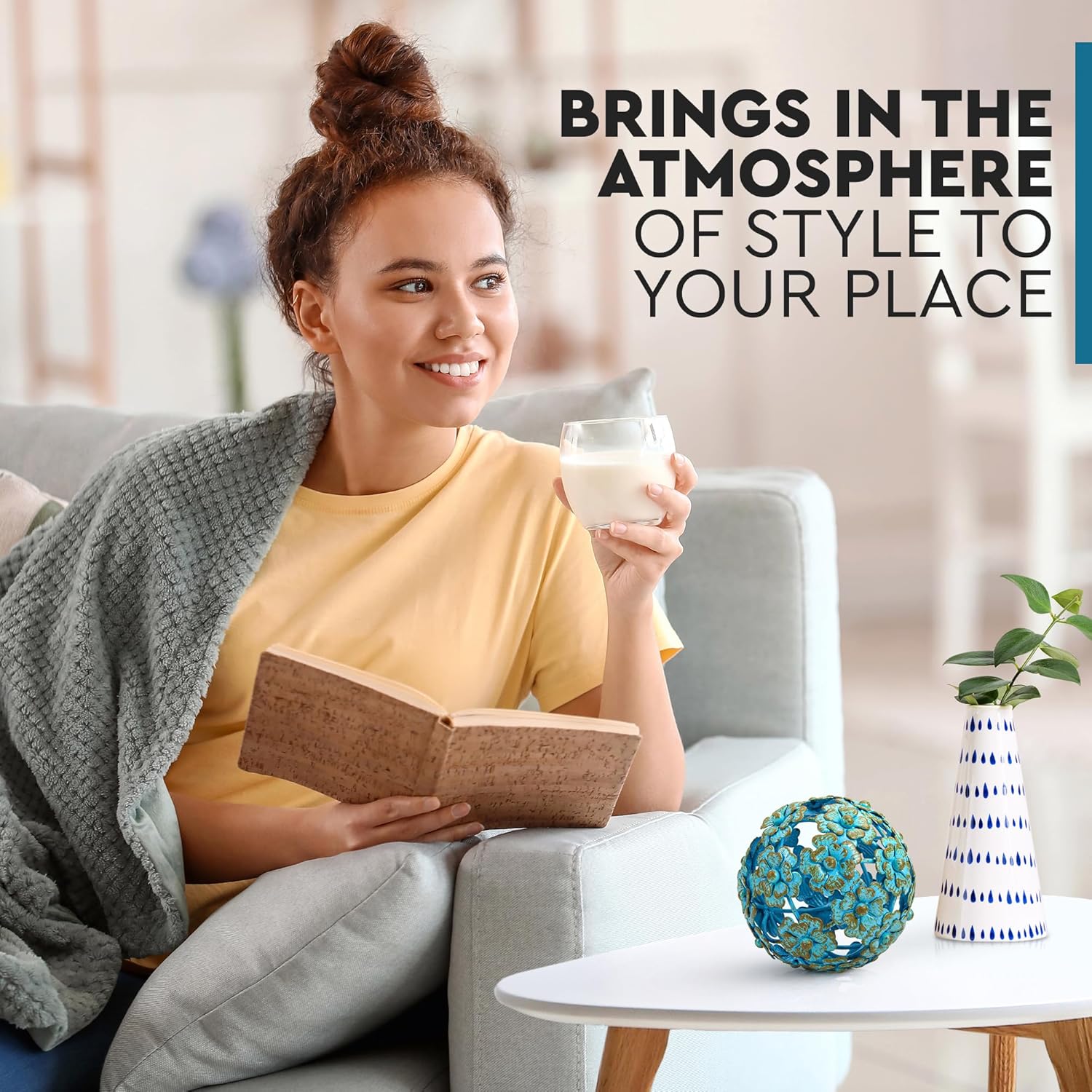 Everydecor Decorative Sphere - Decorative Blue 4"x 4" and Distressed Galvanized 4"x 4" and Black & Gold 7"x 7", Bundle