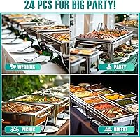 Vista 2 de Teivio - Juego de 24 utensilios grandes de acero inoxidable para servir, 8 cucharas de servir de 10", 8 cucharas ranuradas de 10" y 8 pinzas