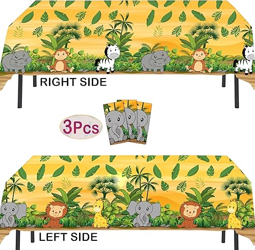 Miniatura 2 de AnapoliZ Mantel de animales de la selva Paquete de 3 piezas de 54 pies de ancho x 102 pies de largo Mantel de plástico de animales de safari