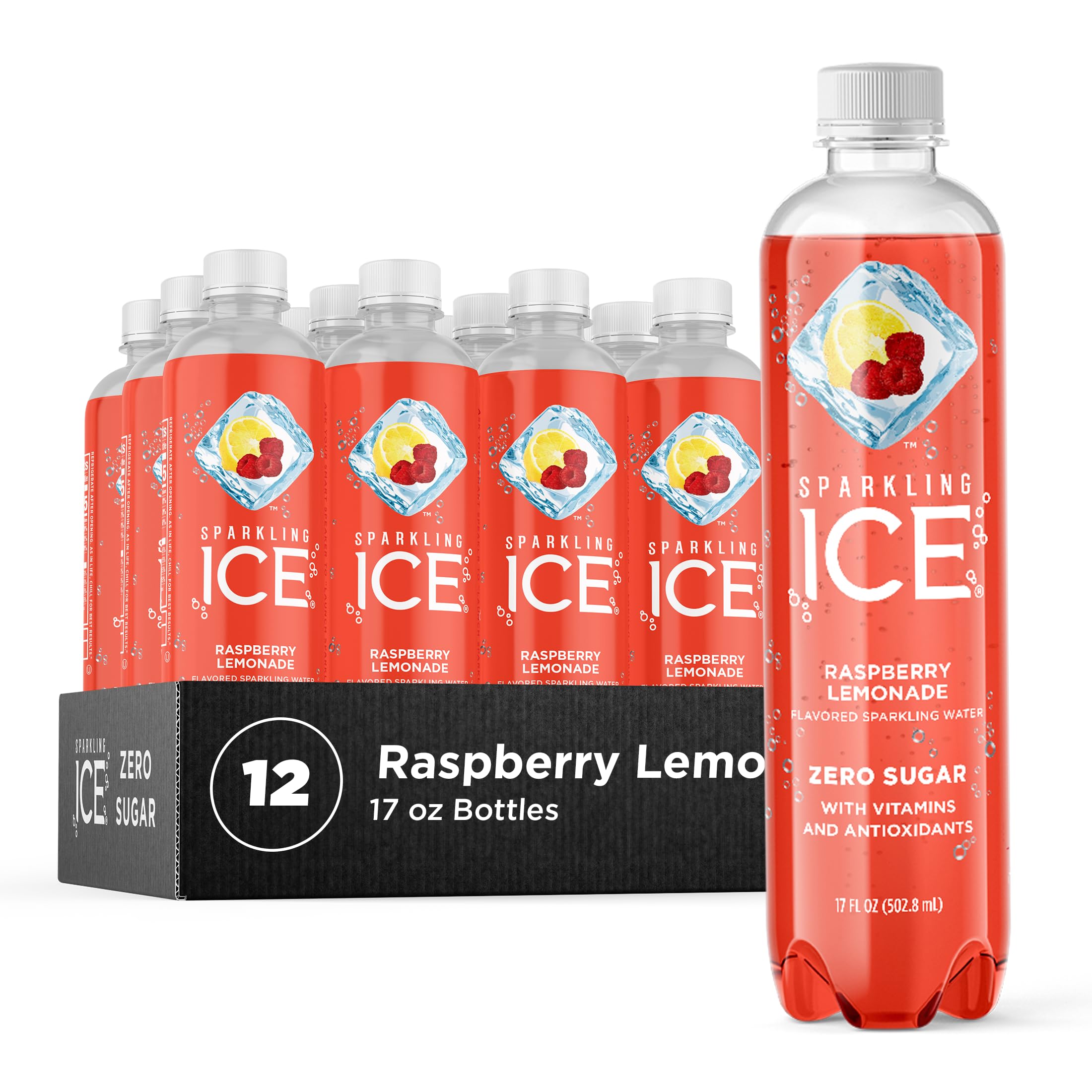 Photo 1 of Sparkling Ice, Raspberry Lemonade Sparkling Water, Zero Sugar Flavored Water, with Vitamins and Antioxidants, Low Calorie Beverage, 17 fl oz Bottles (Pack of 12)