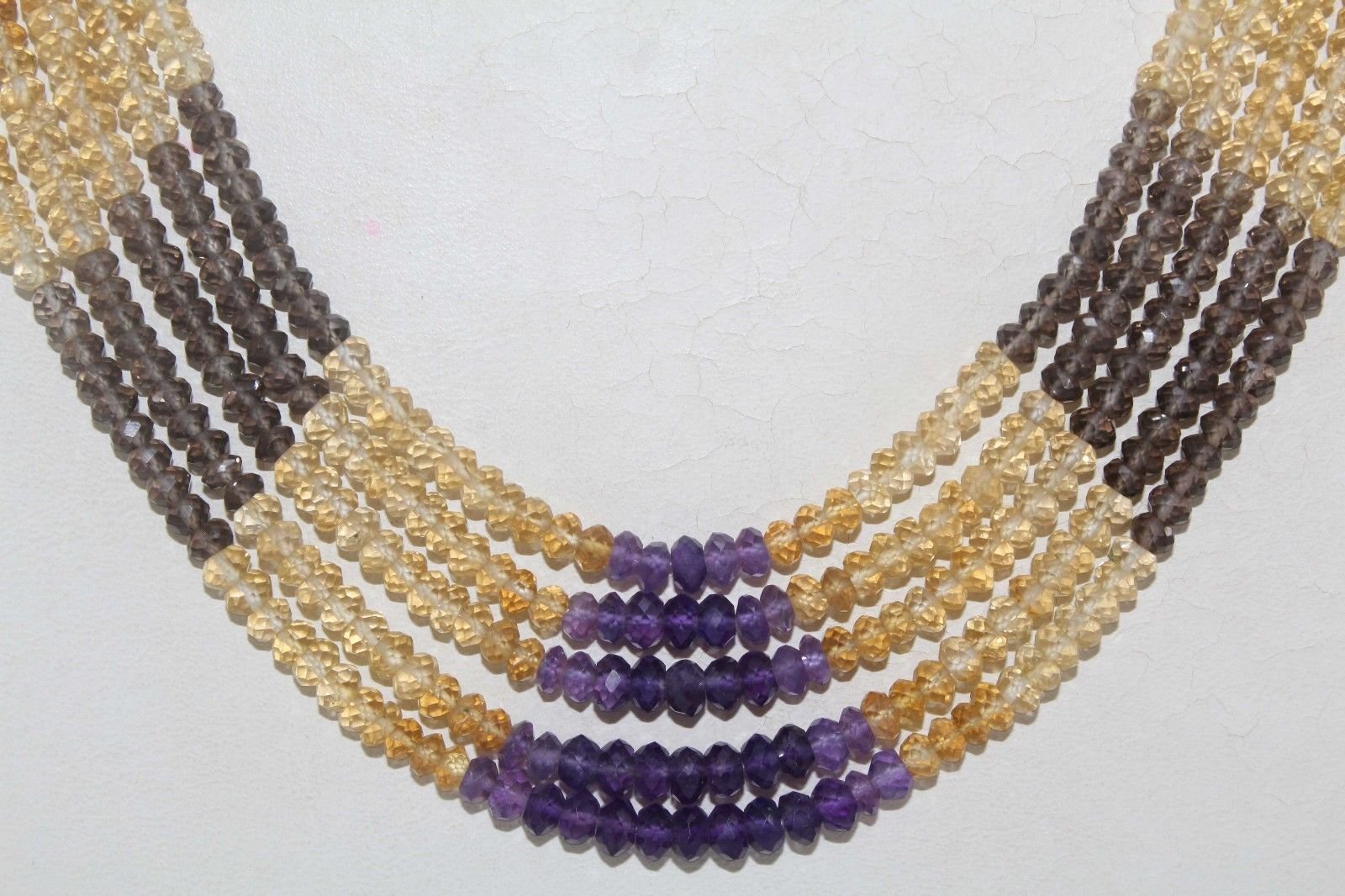 Rajasthan Gems 5-liniowy prawdziwy topaz ametyst kamień szlachetny cięte koraliki sznurek naszyjnik