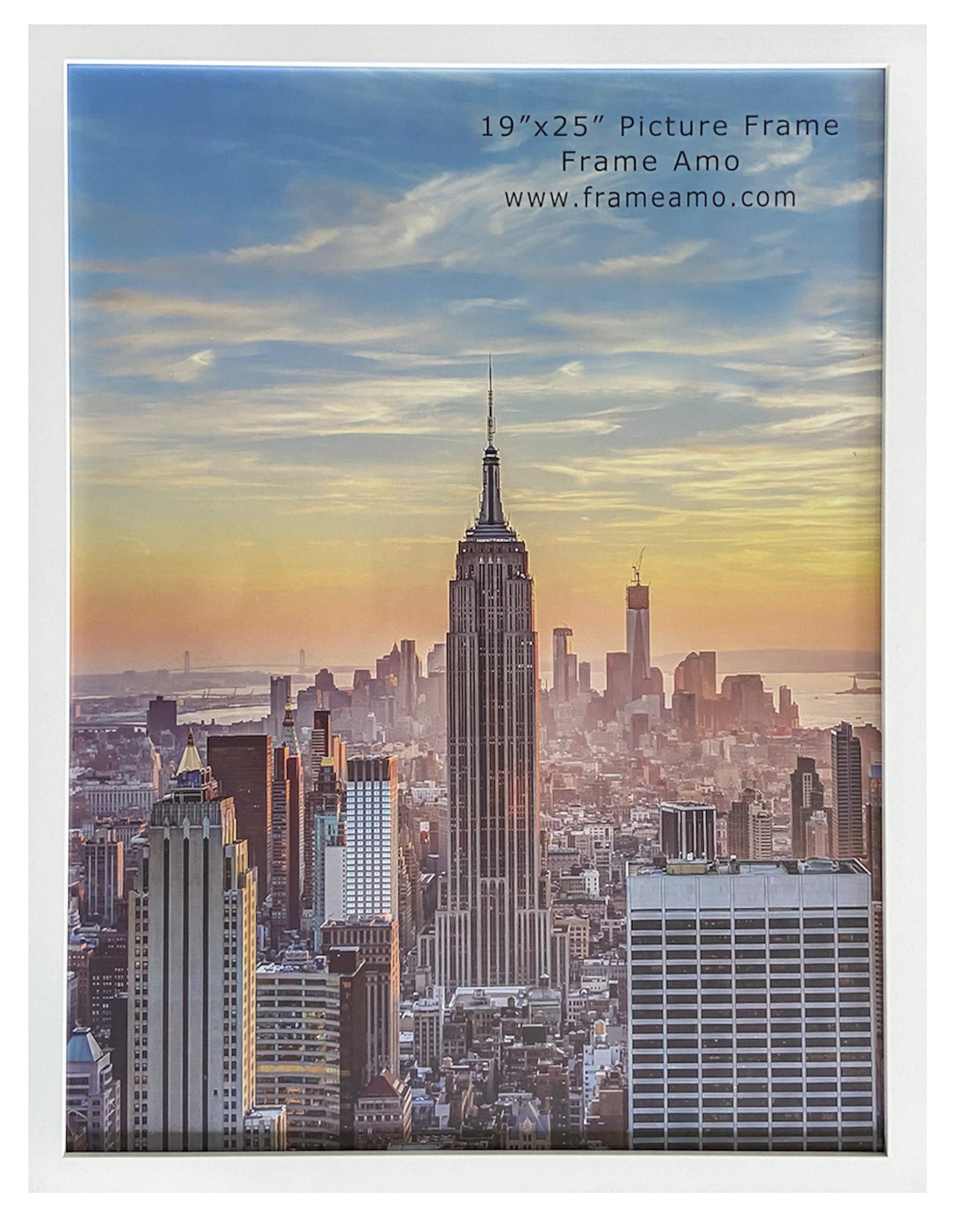 Frame Amo White 19x25 Picture or Poster Frame, 1 inch Wide Border, Smooth Finish, Acrylic Front