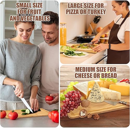Miniatura 3 de Lincia 12 tablas de cortar rectangulares de bambú con ranura para jugos, tablas de cortar grandes de madera para cocina, carne, queso, pan, verduras