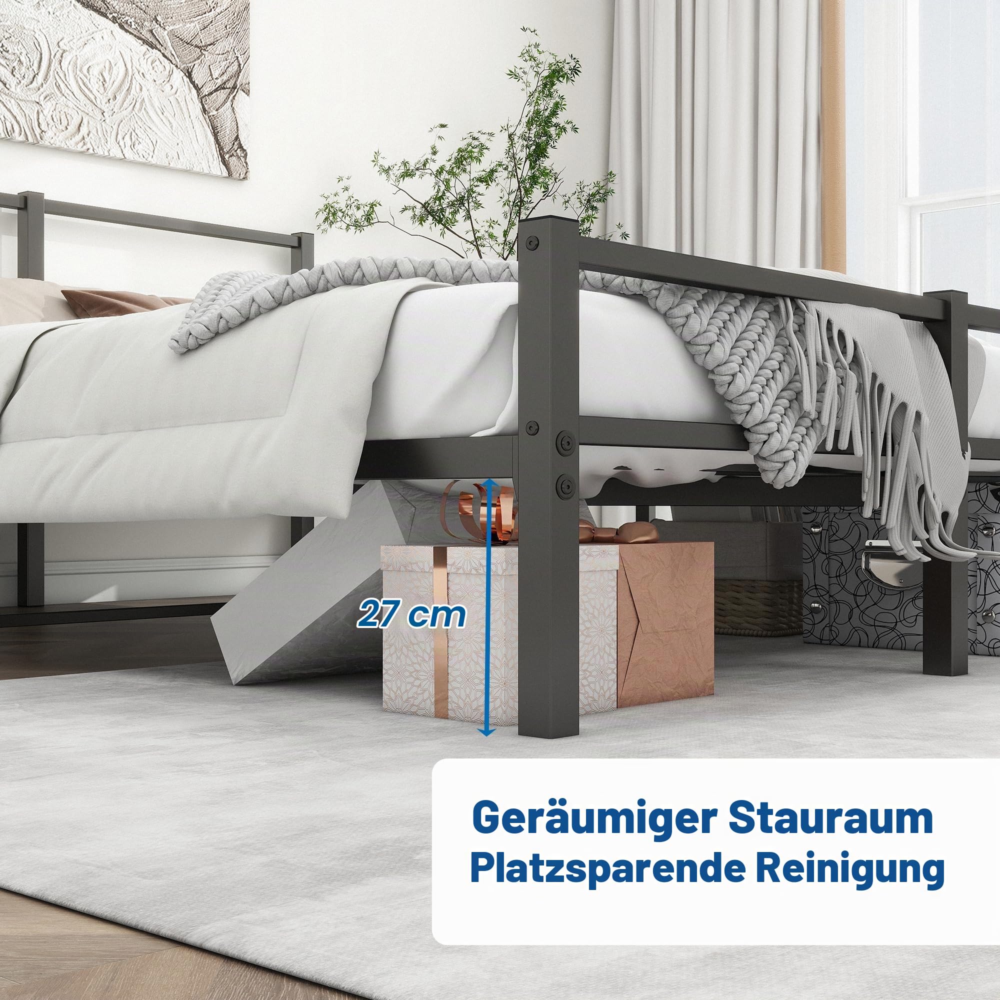 Metallbett 140x200 cm Bettrahmen mit Kopfteil und Fußteil, Bett für Erwachsene, Gästebett Doppelbett Schwarz