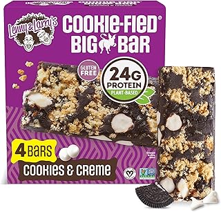 Lenny & Larry's Cookie-fied BIG BAR – Cookies and Creme Vegan Protein Bars 4x90g – Healthy Snacks, 24g Plant Protein & 10g Prebiotic Fiber – Gluten free Power Bar, Vegan