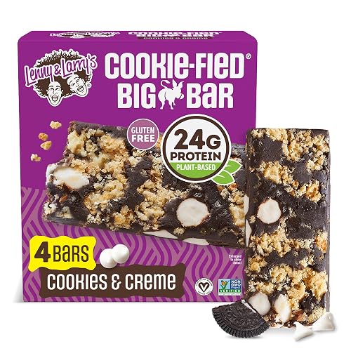 Lenny & Larry's Cookie-fied BIG BAR – Cookies and Creme Vegan Protein Bars 4x90g – Healthy Snacks, 24g Plant Protein & 10g Prebiotic Fiber – Gluten free Power Bar, Vegan - Cookies & Creme - 4 Bars