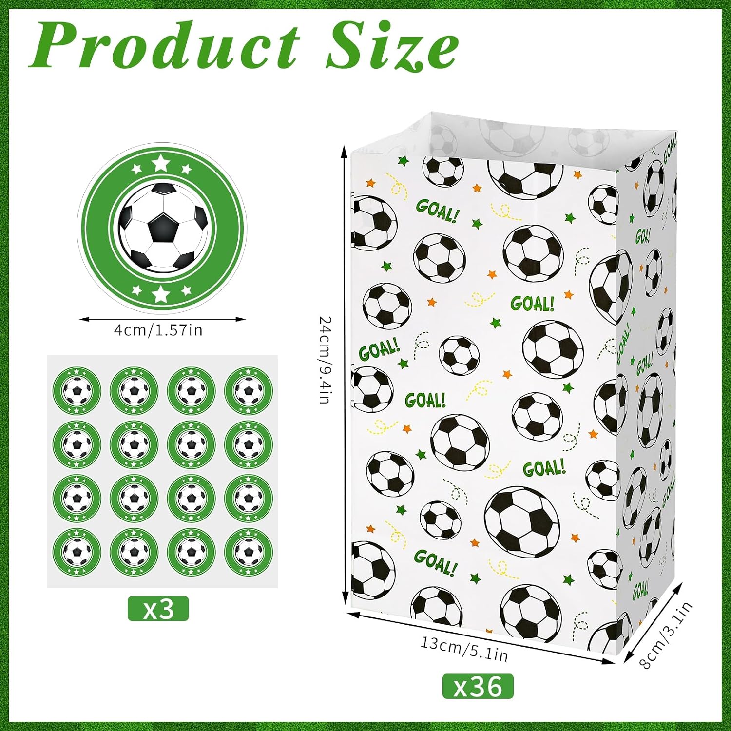 woric 36 Pack Soccer Goodie Bags, 9.4''Soccer Party Favor Bags image 2