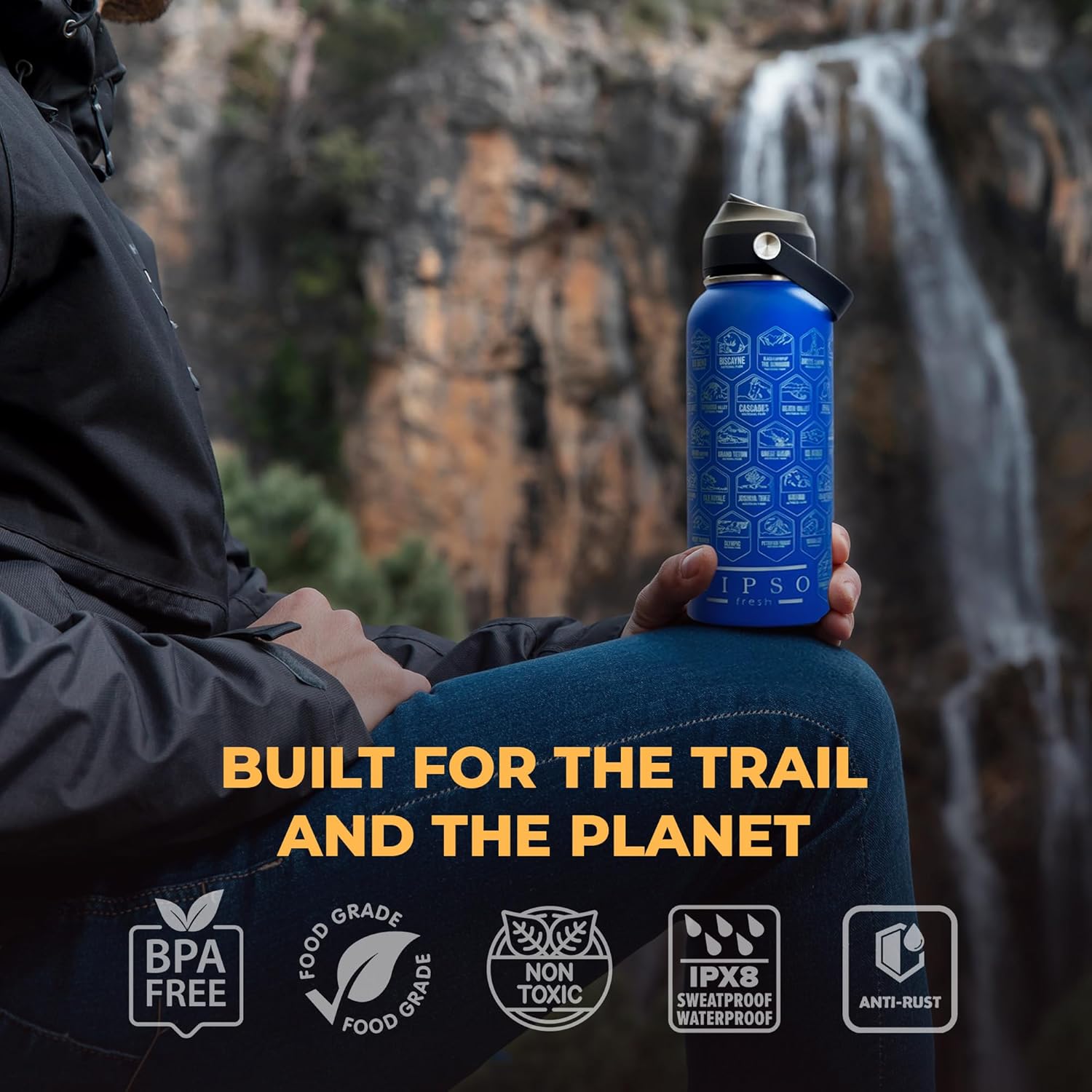 Hiking Gift Water Bottle – 32 oz Vacuum Insulated Stainless Steel National Park Water Bottle | 63 Waterproof Stickers & Premium Gift Box | Camping & Outdoor Adventure Gifts (Royal Blue) - Image 4