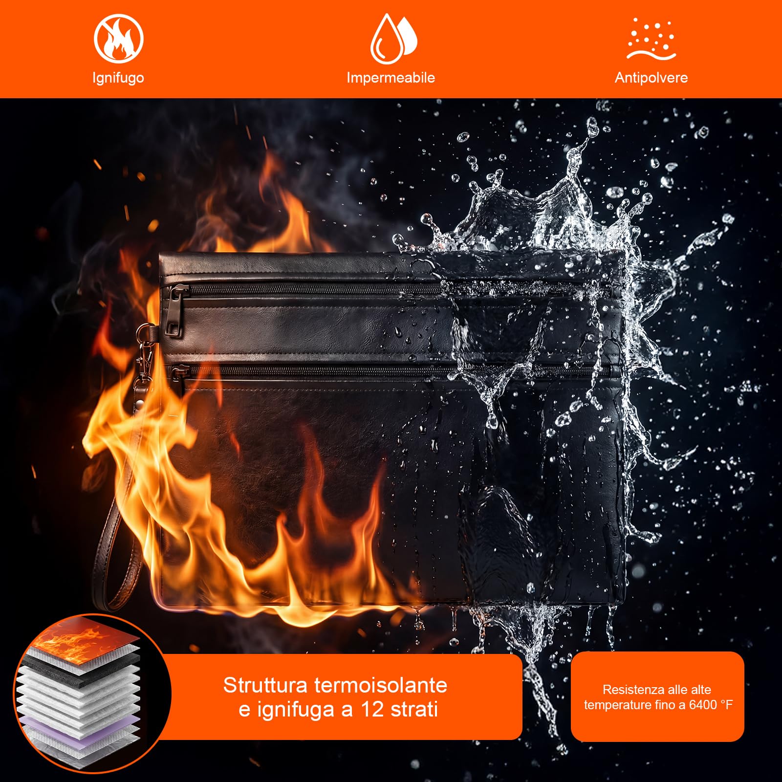 2 Piezas Bolsa Ignífuga, Bolsa Para Documentos Impermeable E Ignífuga(28x19cm,6400℉), 12 Capas Aislantes, Se Puede Utilizar Para Guardar Dinero En Efectivo, Pasaportes Y Objetos De Valor