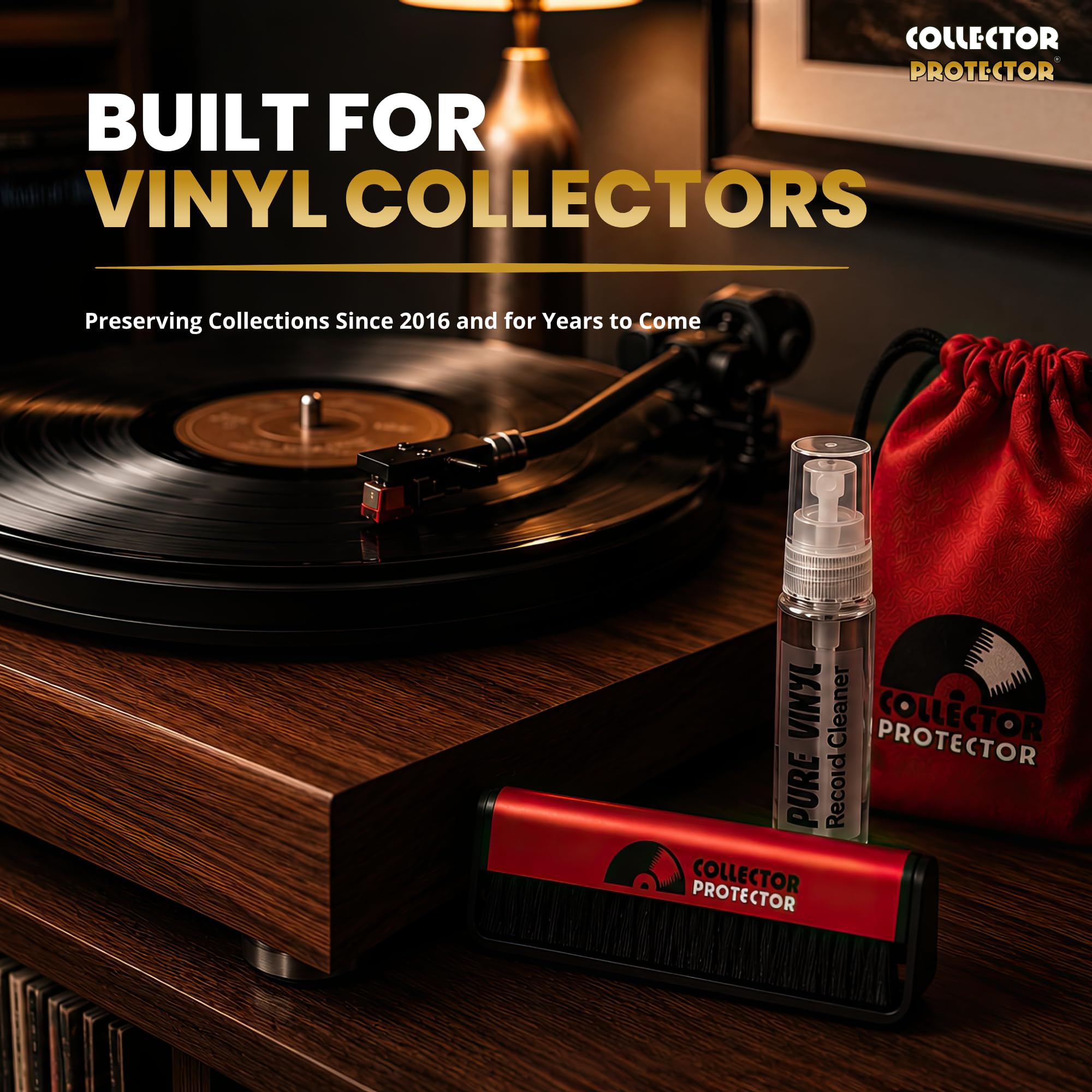 Vinyl Record Cleaner and Anti Static Carbon Fiber Record Brush by Collector Protector. A Must Have Accessory For Your Treasured Collection