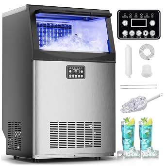 Mountman Commercial Ice Maker,110lbs/24H,36 Cubes in 14 Mins,Stainless Steel Ice Machine with 33lbs Storage Capacity,Self-Cleaning,Water Filter,Under Counter/Freestanding Ice Maker for Cafe,Home