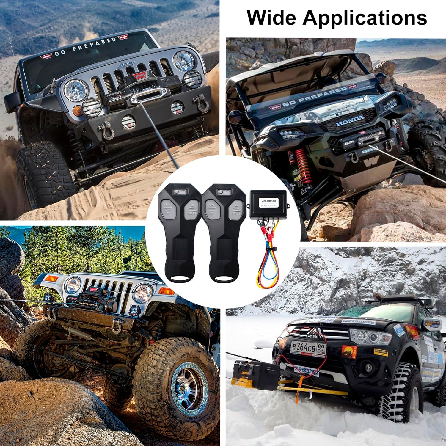 12V Wireless Winch Remote Control 2 Pack Universal Mini 5 Wire Control Winch with Dual Manual Matching Transmitter Kit for Truck, ATV and SUV Winch Wireless System