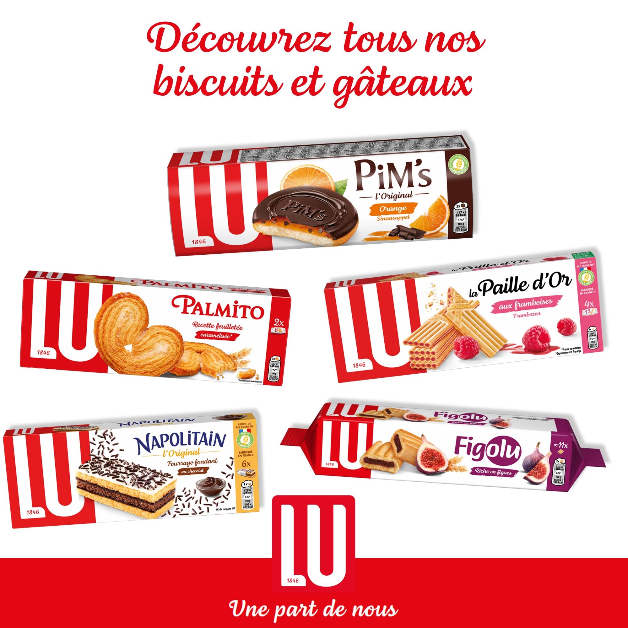 LU - Paille D'Or - Gaufrette Croustillante Fourrée à la Confiture de Framboise - Idéal Goûter, Petit Déjeuner, Snack - 16 Boîtes de 170 g