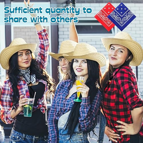 Miniatura 4 de SATINIOR - Juego de 12 sombreros de vaquero de paja y bandanas para fiesta, sombrero de vaquero para fiesta, disfraz y bandana, accesorios
